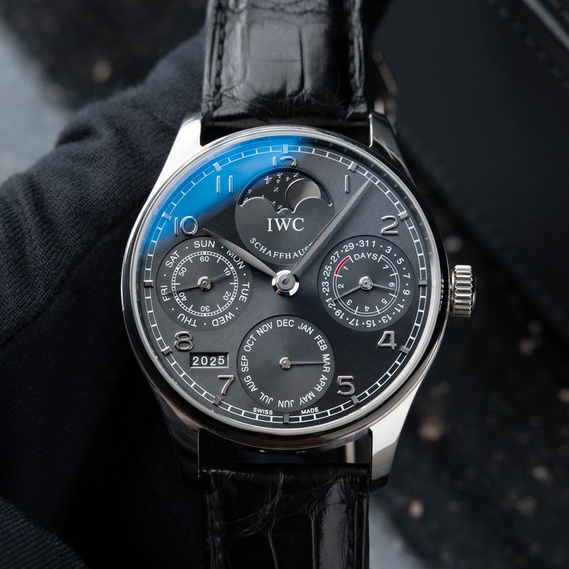 IWC Portugieser Perpetual Calendar Portuguese White Gold Grey Dial Leather
