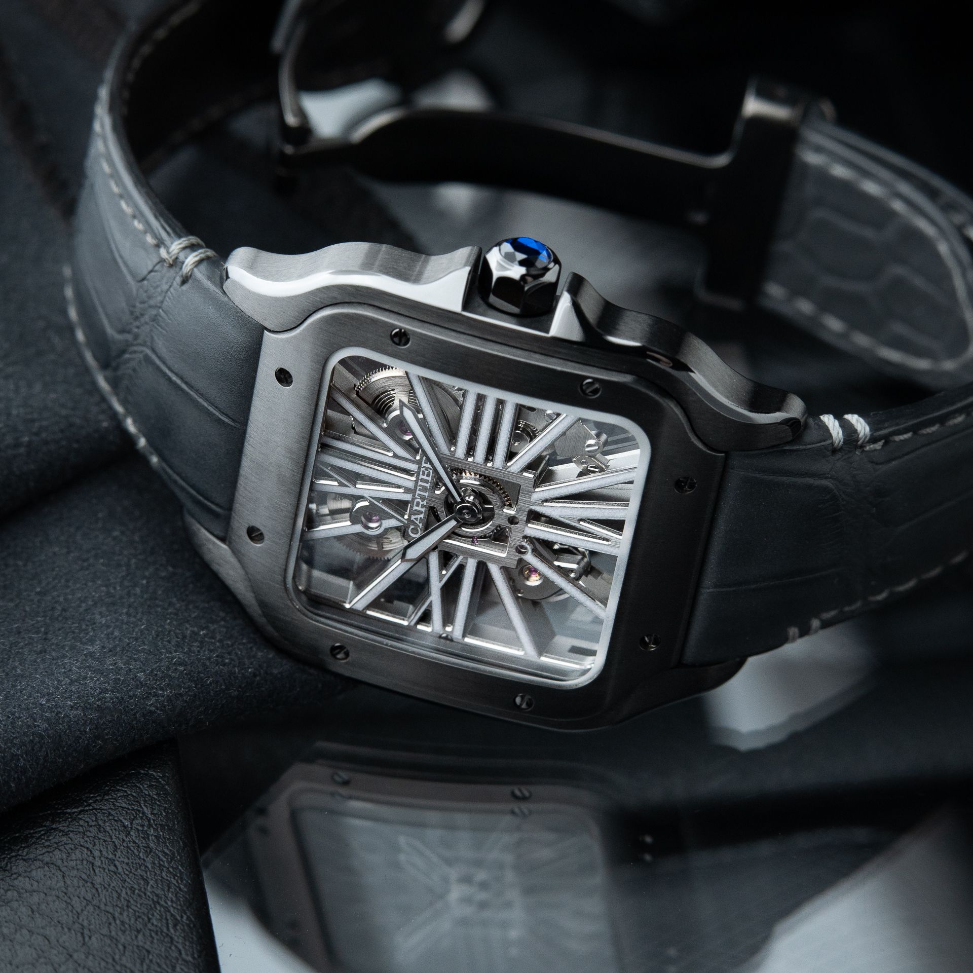 Cartier Santos De Cartier Large Model 2 STRAPS ADLC Steel Skeleton Leather