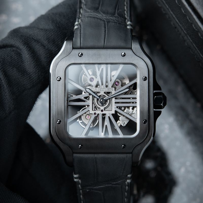 Cartier Santos De Cartier Large Model 2 STRAPS ADLC Steel Skeleton Leather