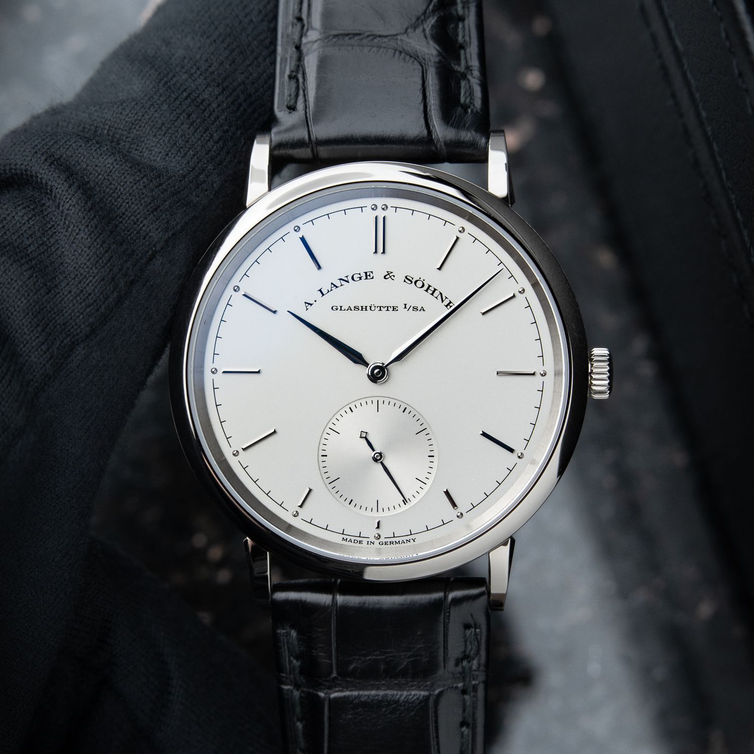 A. Lange & Söhne UNWORN Saxonia Automatic White Gold Leather Silver 38.5mm