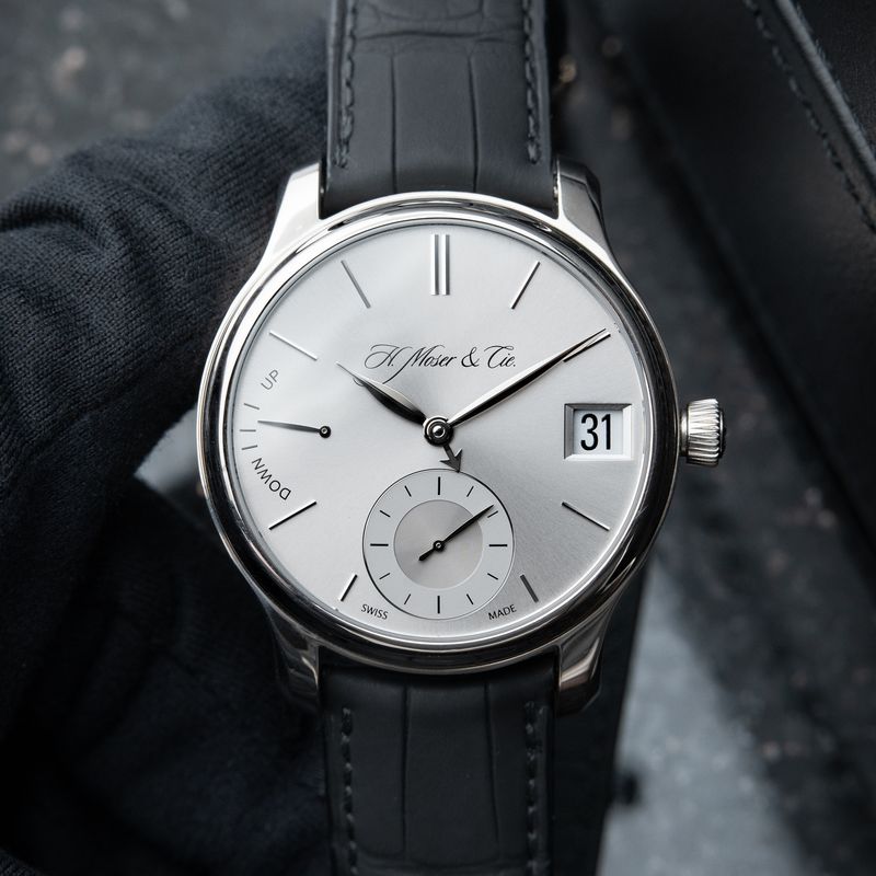 H.Moser & Cie. Endeavour Perpetual Calendar White Gold Silver Dial Leather