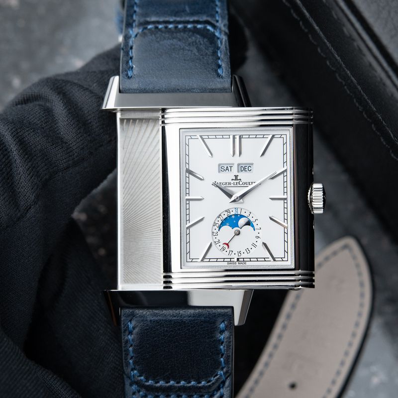 Jaeger-LeCoultre Reverso Tribute Duoface Calendar Moonphase White Blue Set