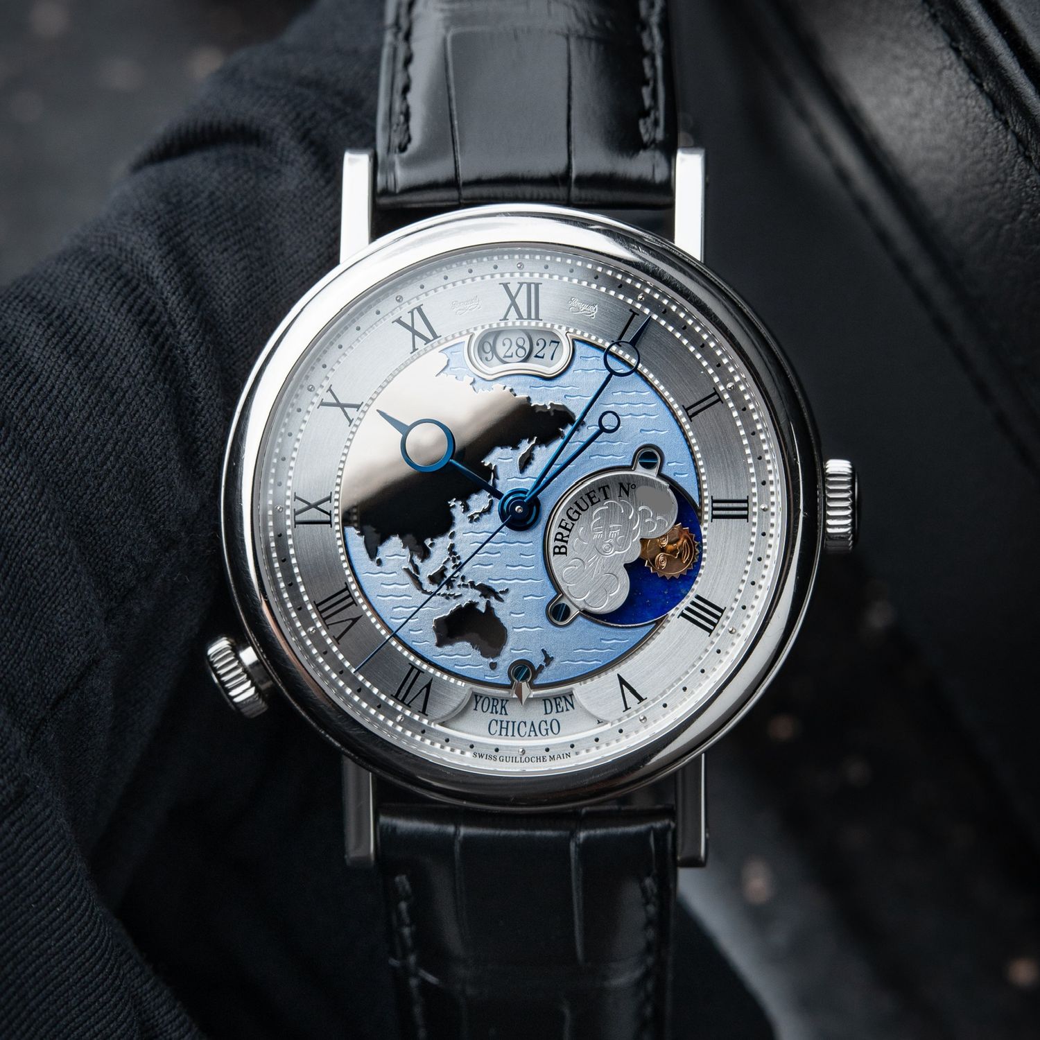 Breguet Classique Hora Mundi 5717PT World Time Platinum Leather Blue Dial