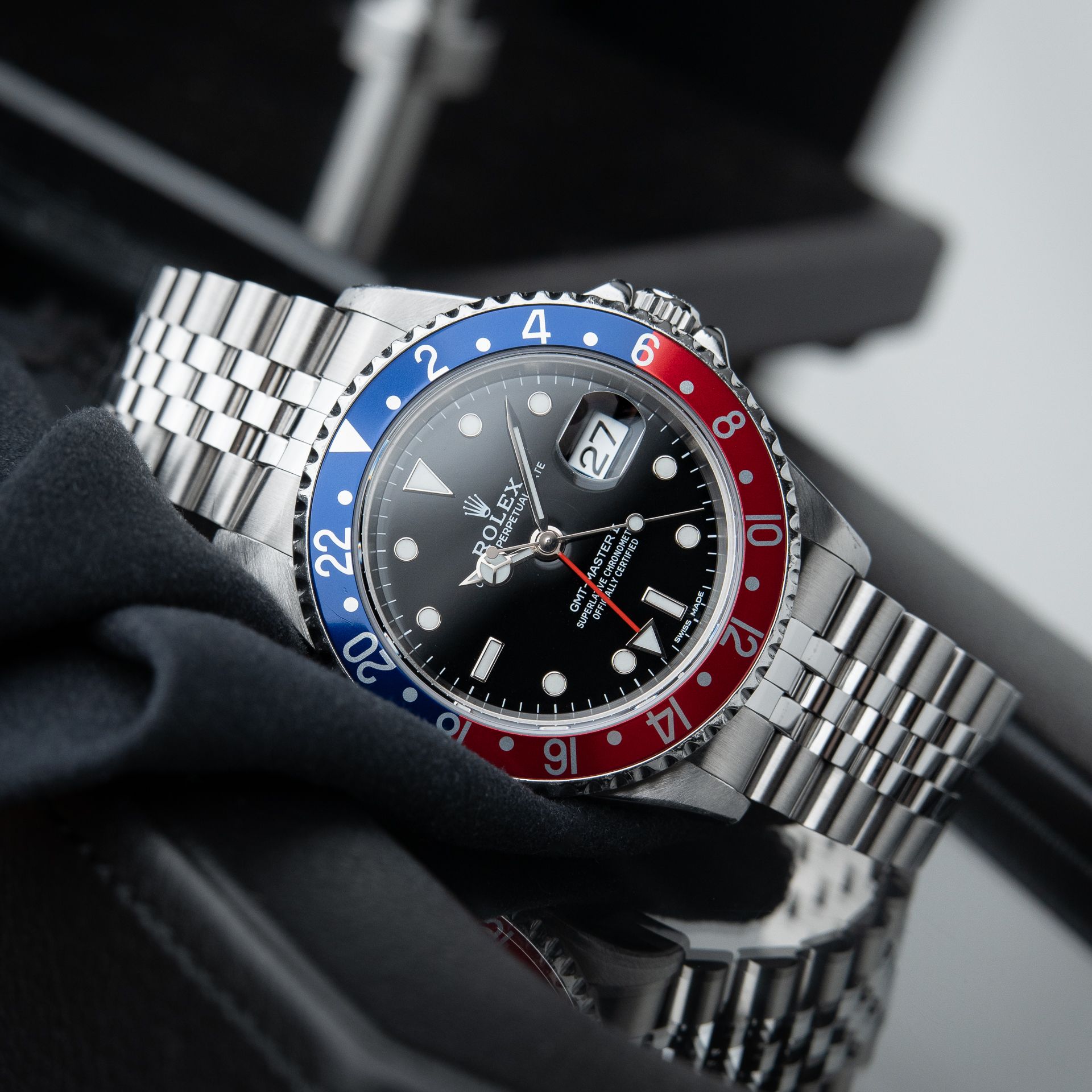 Rolex GMT-Master II RSC Serviced Jubilee Steel Pepsi Bezel Black 16710LN