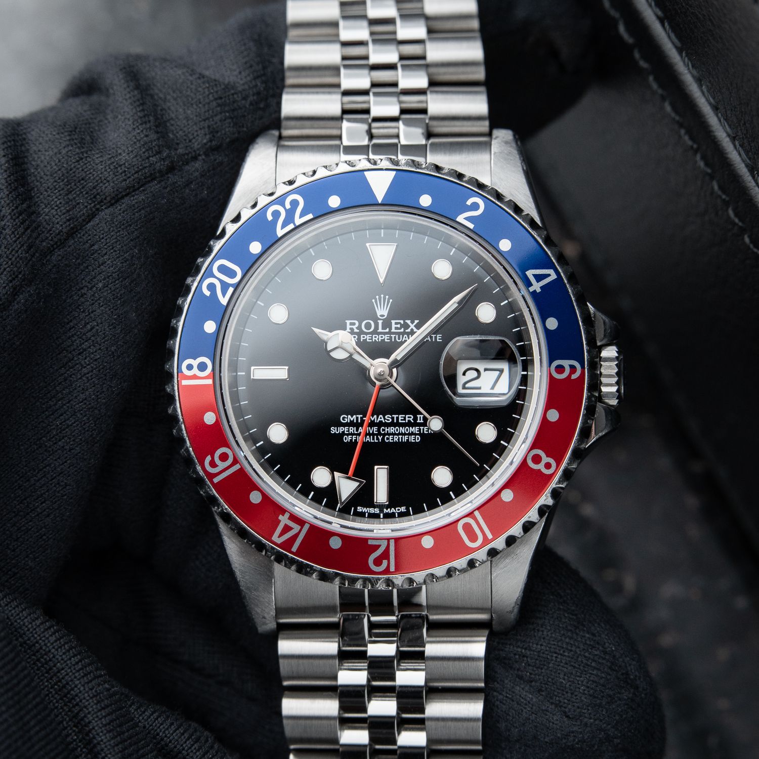 Rolex GMT-Master II RSC Serviced Jubilee Steel Pepsi Bezel Black 16710LN