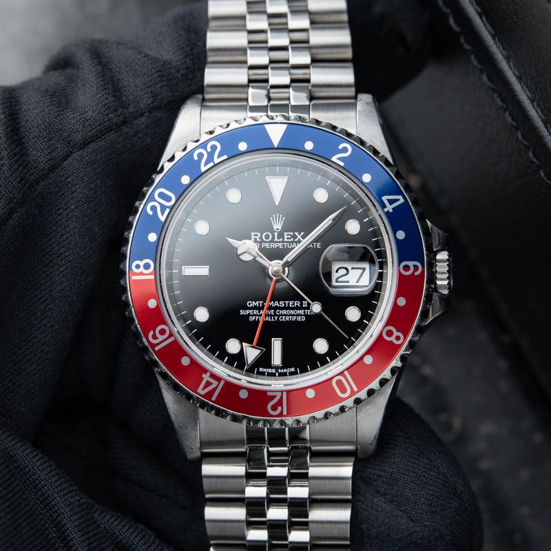Rolex GMT-Master II RSC Serviced Jubilee Steel Pepsi Bezel Black 16710LN