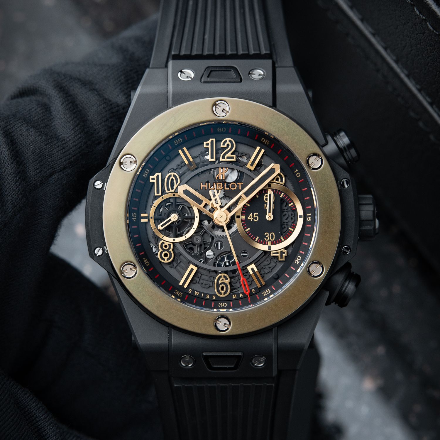 Hublot Big Bang Unico Magic Gold Ceramic Openworked Chronograph Black 45mm