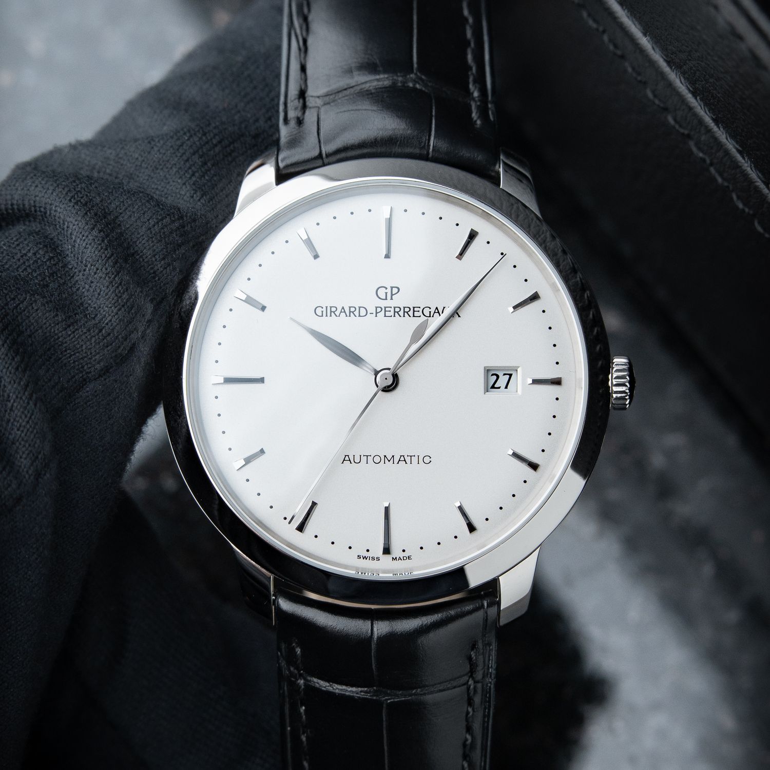 Girard Perregaux 1966 CLEAN Opaline Steel Black Leather 49555 Automatic 40