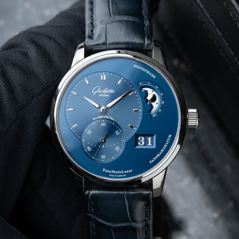 Glashutte Original CLEAN PanoMaticLunar Moon Phase Blue Steel Bracelet 40