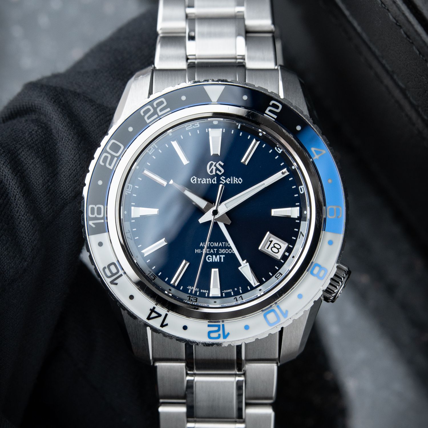 Grand Seiko Sport Collection GMT Triple Time Zone Hi-Beat Blue White Steel