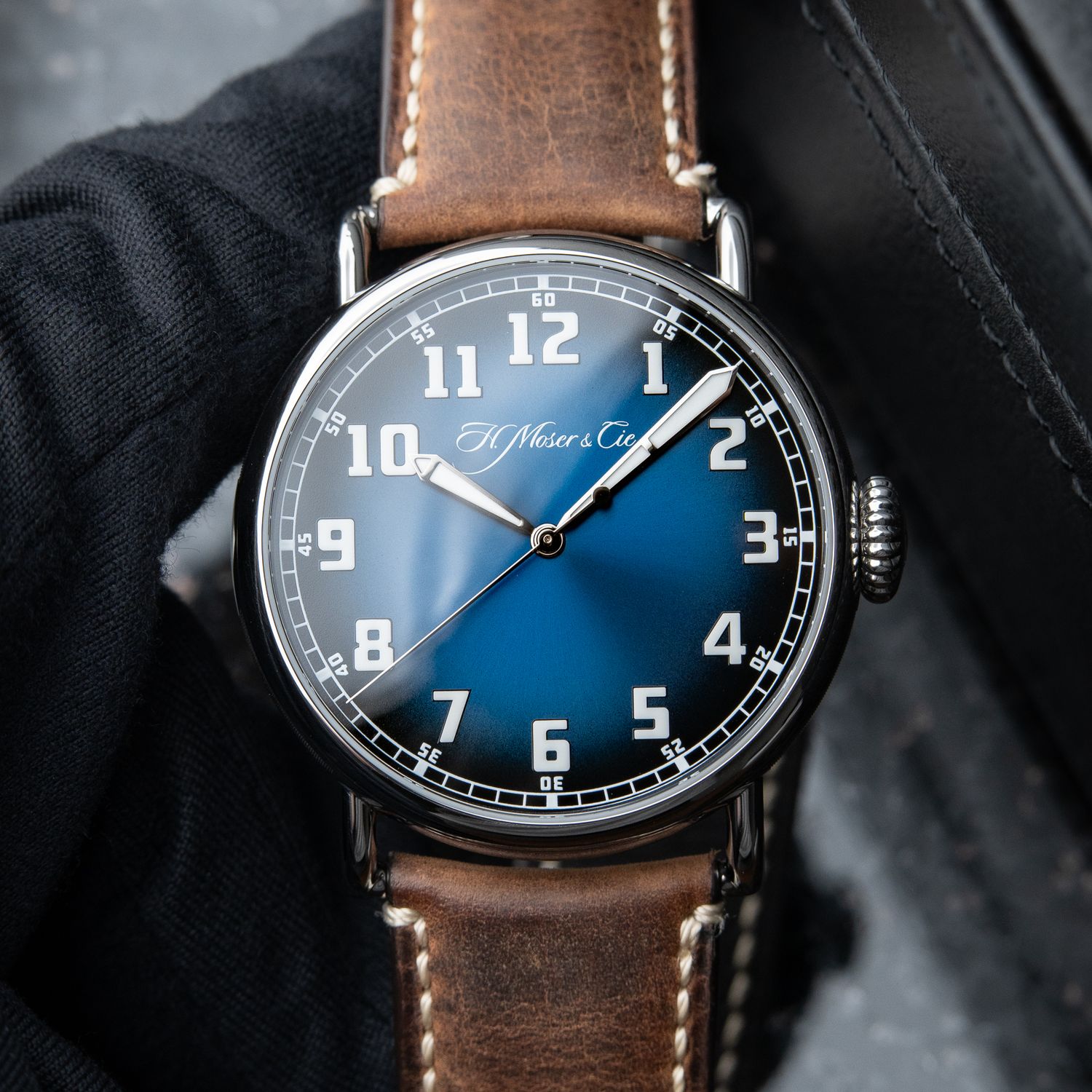 H.Moser & Cie. Heritage Centre Seconds Funky Blue Fume Dial Steel Leather