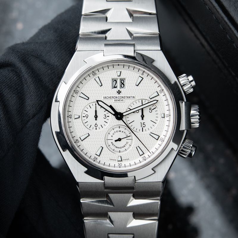 Vacheron Constantin Overseas 49150 Silver White Chronograph Steel Bracelet