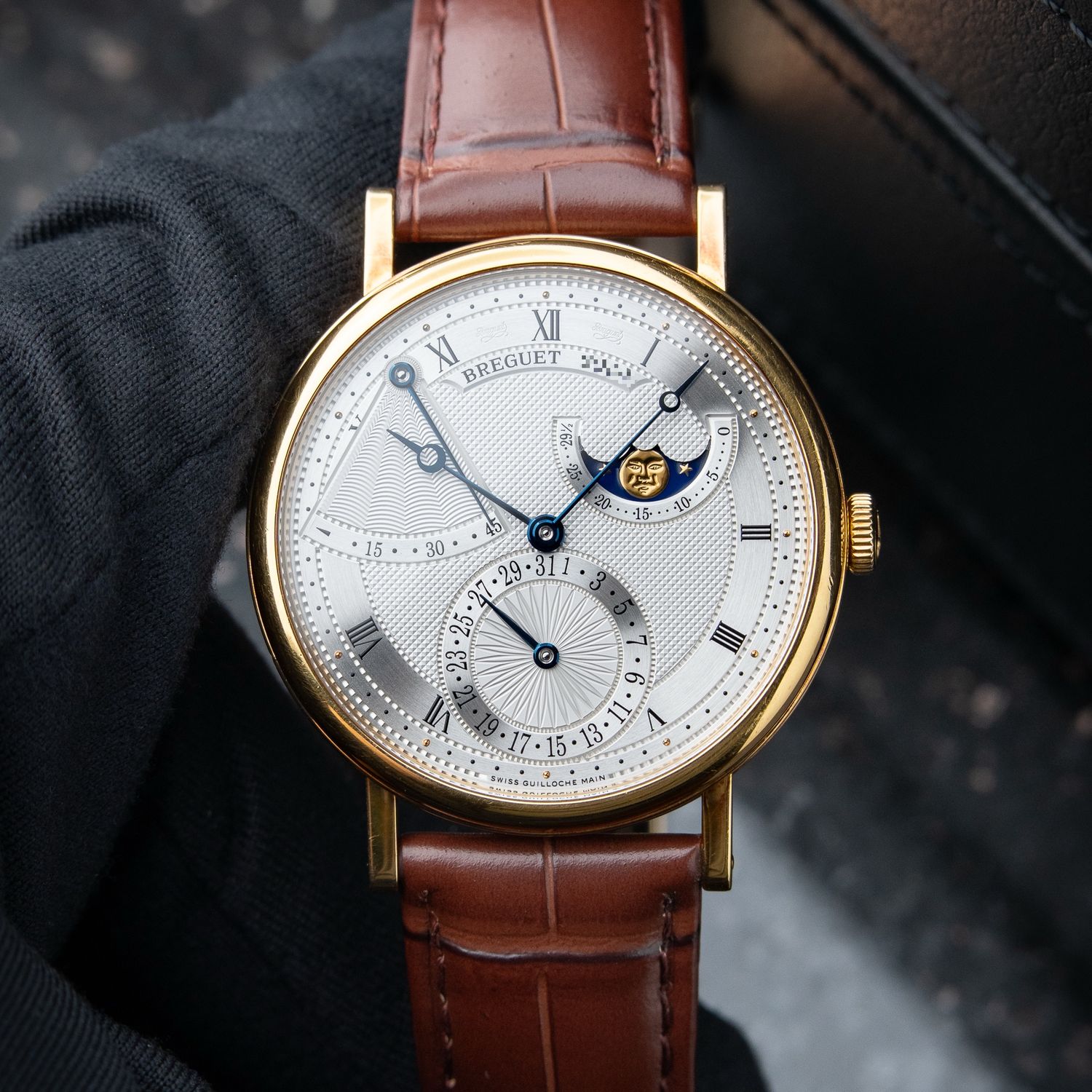 Breguet Classique 7137BA Yellow Gold Moonphase Power Reserve Date Leather