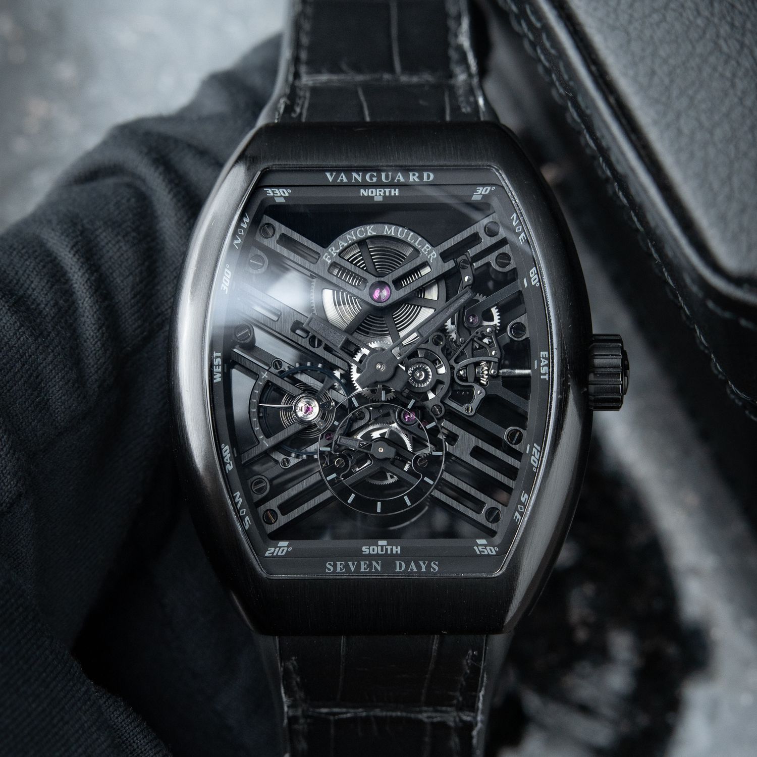 Franck Muller Vanguard V45 Skeleton Black PVD Titanium 7 Days Set