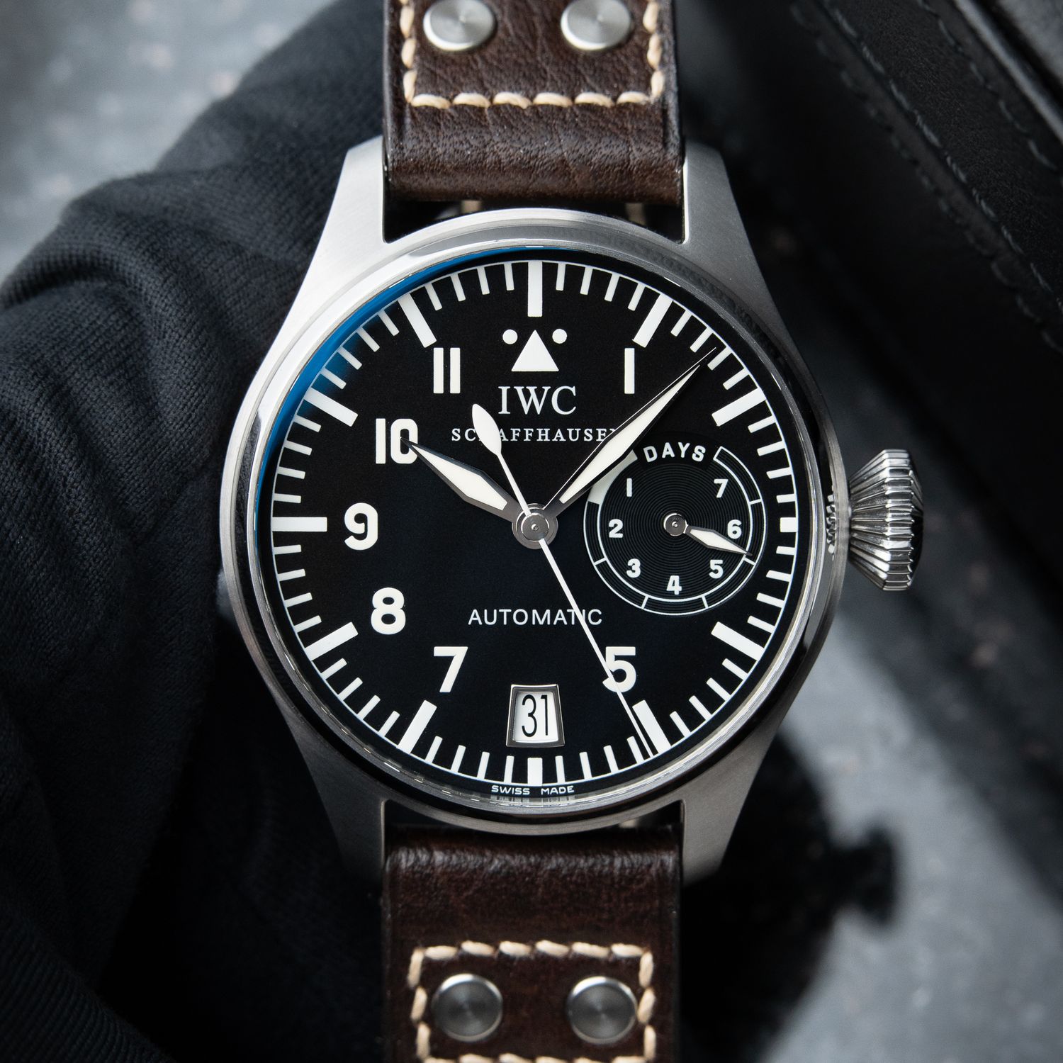 IWC Big Pilot's Watch 'Slow Beat' 7 Days 46mm Black Dial Steel Leather Automatic