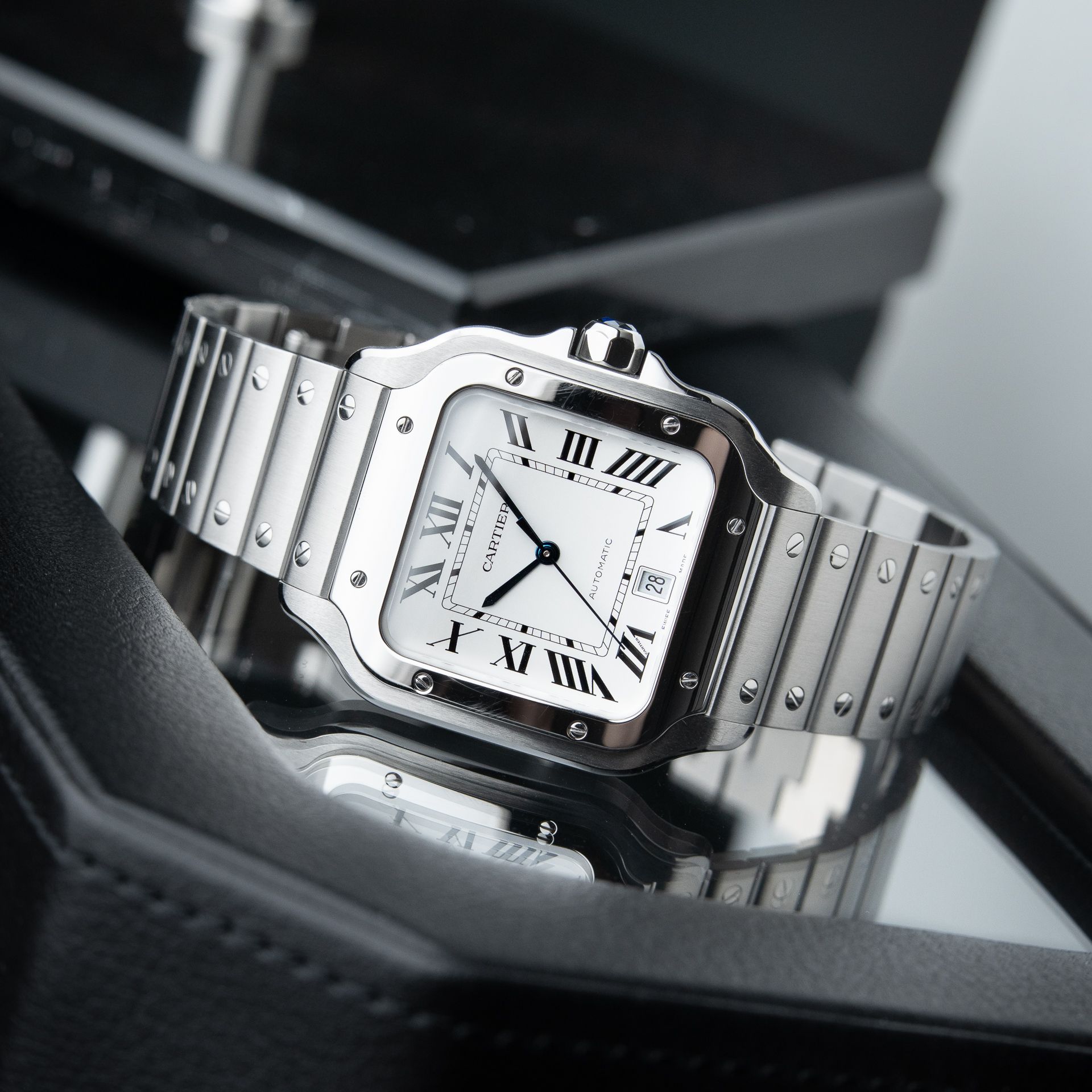 Cartier Santos De Cartier Large Model White Dial Steel Bracelet Automatic