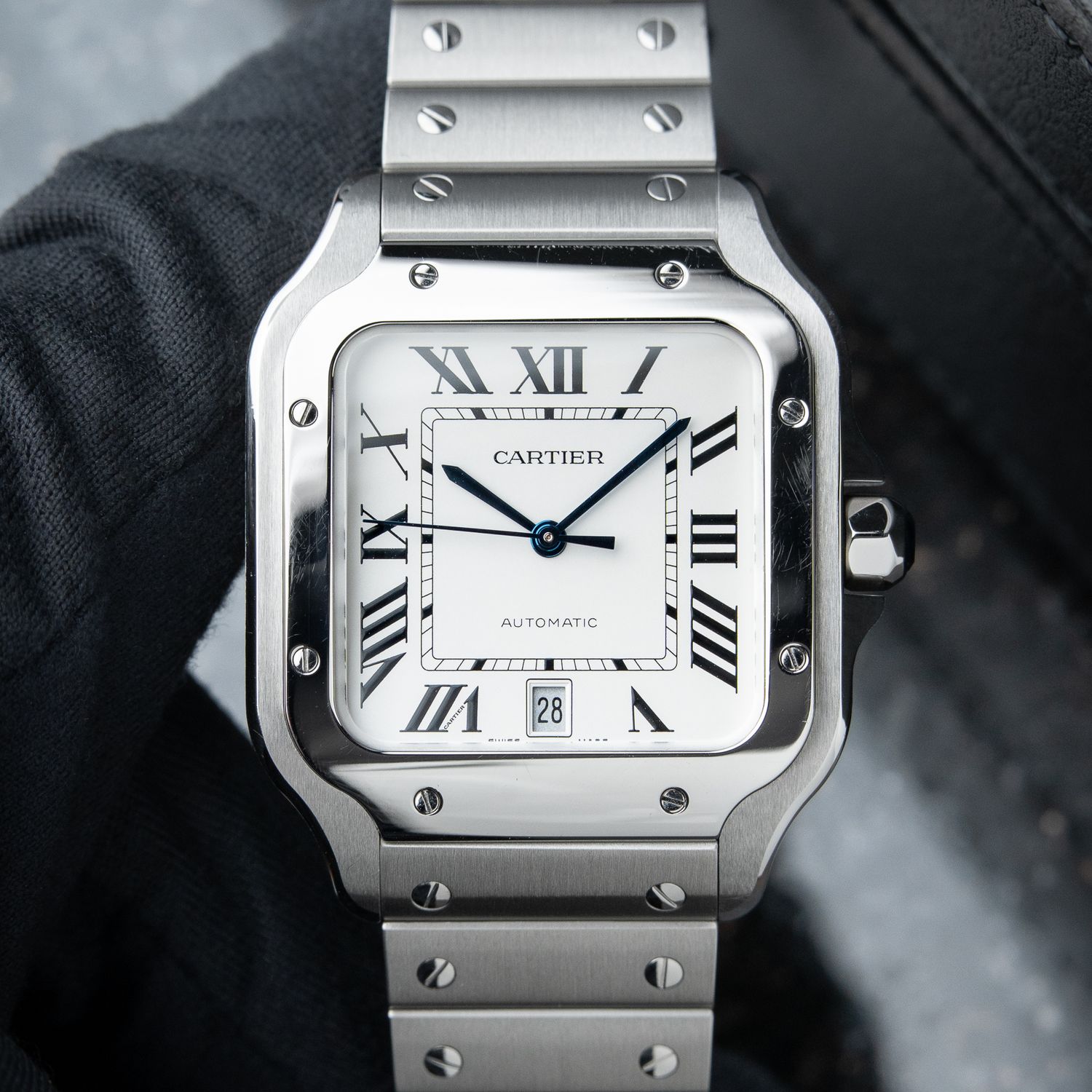 Cartier Santos De Cartier Large Model White Dial Steel Bracelet Automatic