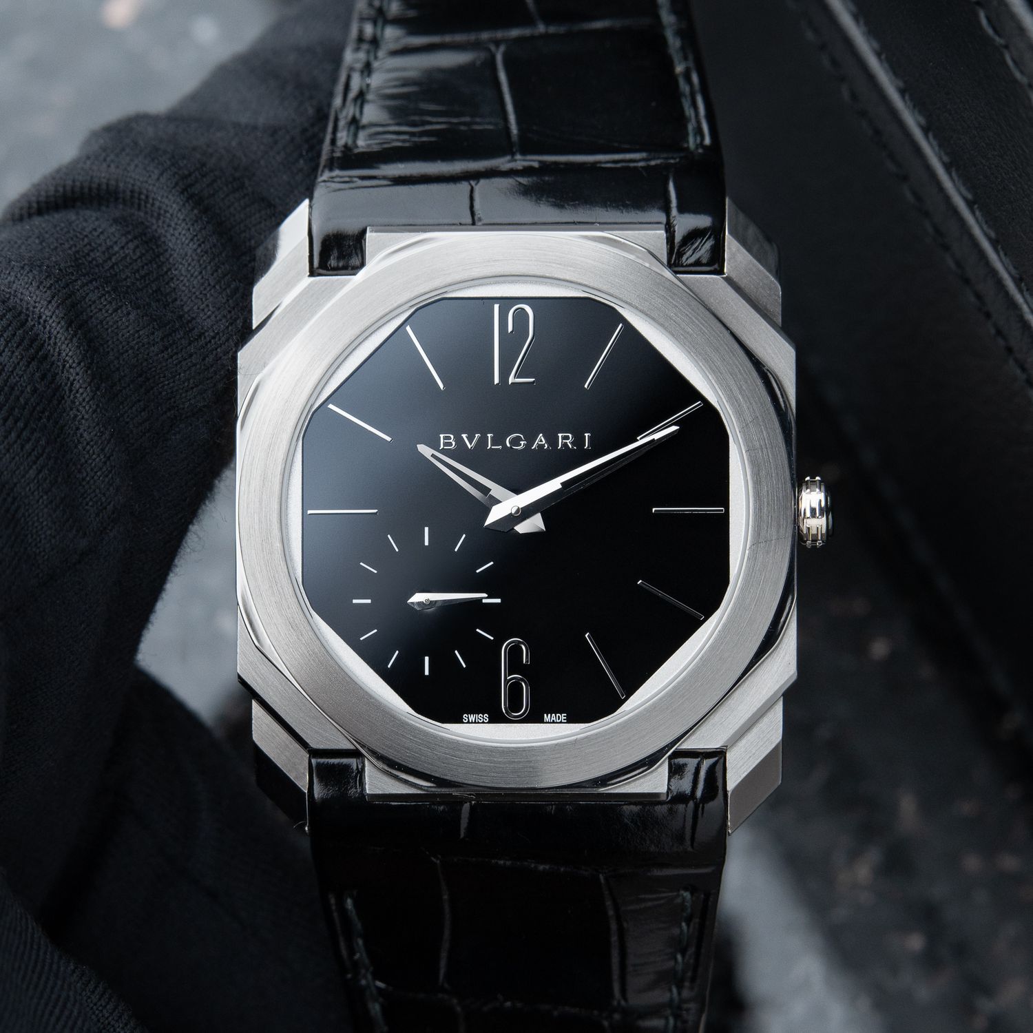 BVLGARI Bulgari Octo Finissimo Extra Thin Platinum Black Dial Leather 40mm