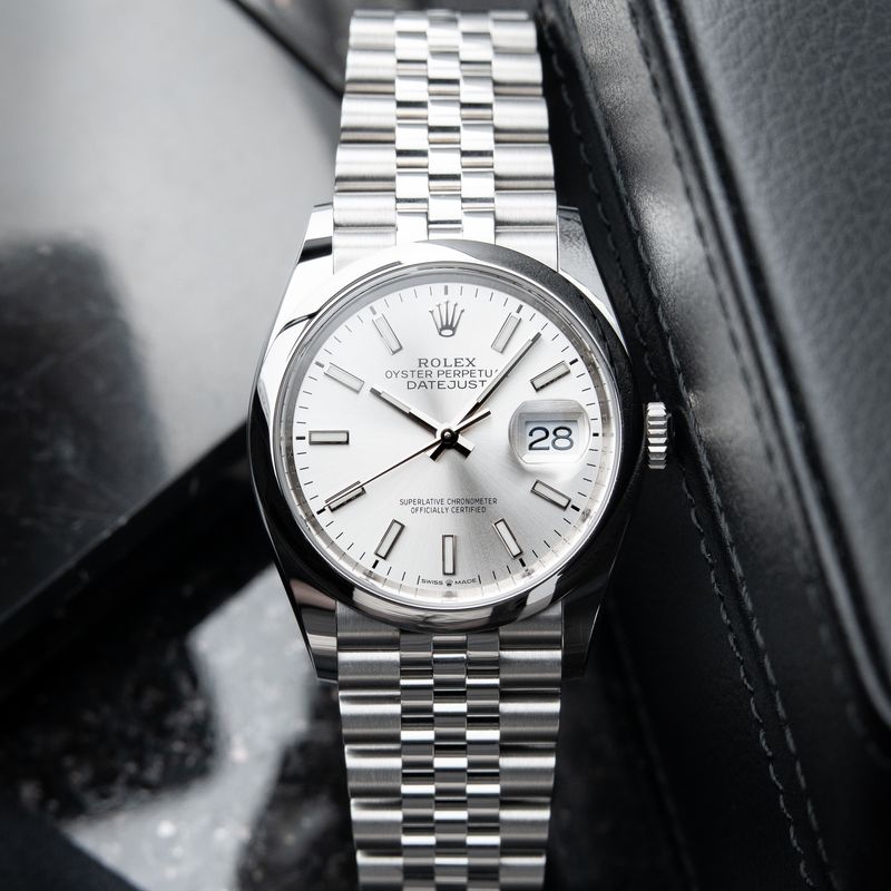Rolex Datejust 36mm Silver Dial Steel Jubilee Bracelet Smooth Bezel Papers