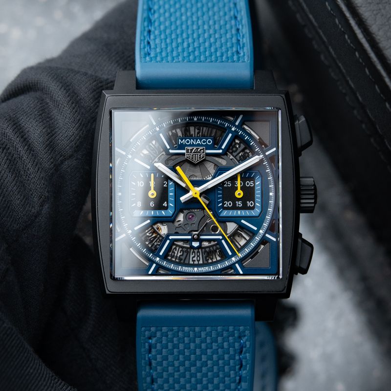 TAG Heuer Monaco CLEAN 11/2024 Chronograph Skeleton DLC Titanium Blue 39