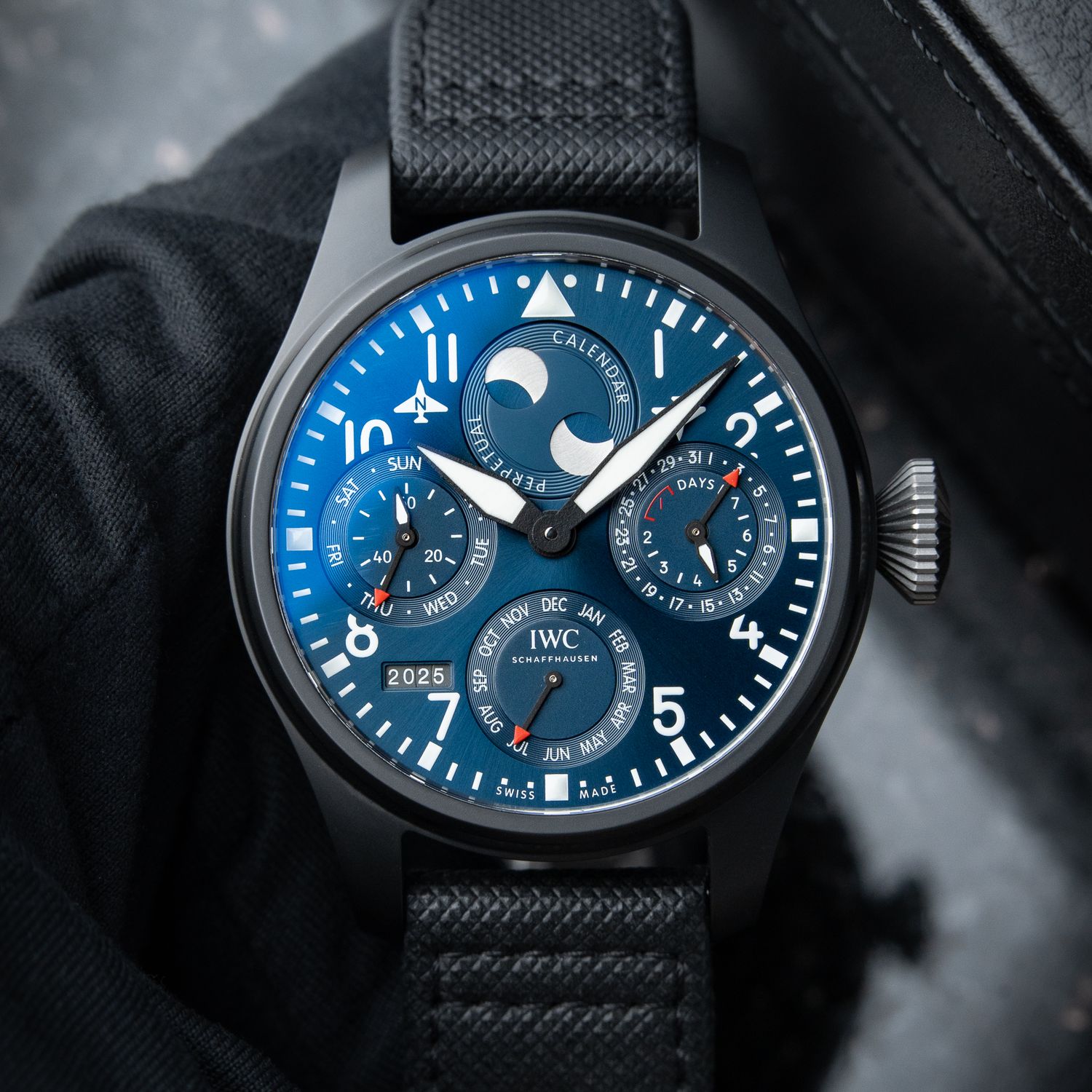 IWC Big Pilot's Watch Perpetual Calendar "Rodeo Drive" Black Ceramic Blue Dial