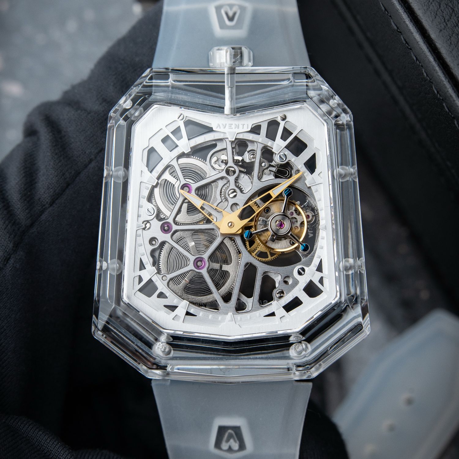 Aventi A11 CLEAN Tourbillon Pure Sapphire Case Openworked Skeleton 3 Days