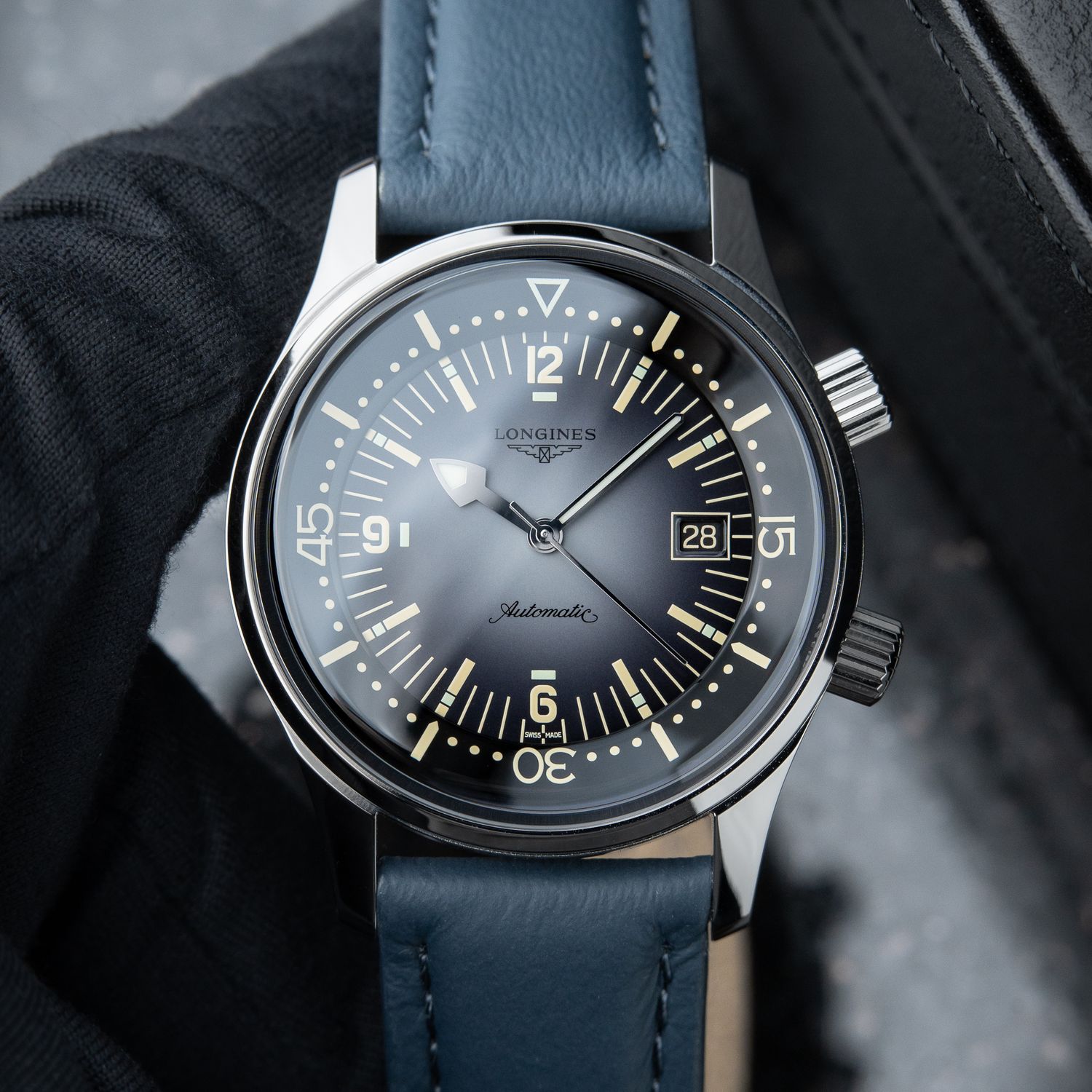 Longines Legend Diver UNWORN L3.774.4 300M Gradient Cool Grey Dial Leather