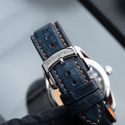 Gronefeld 1941 Principia Automatic Salmon Dial Steel Blue Leather 39.5