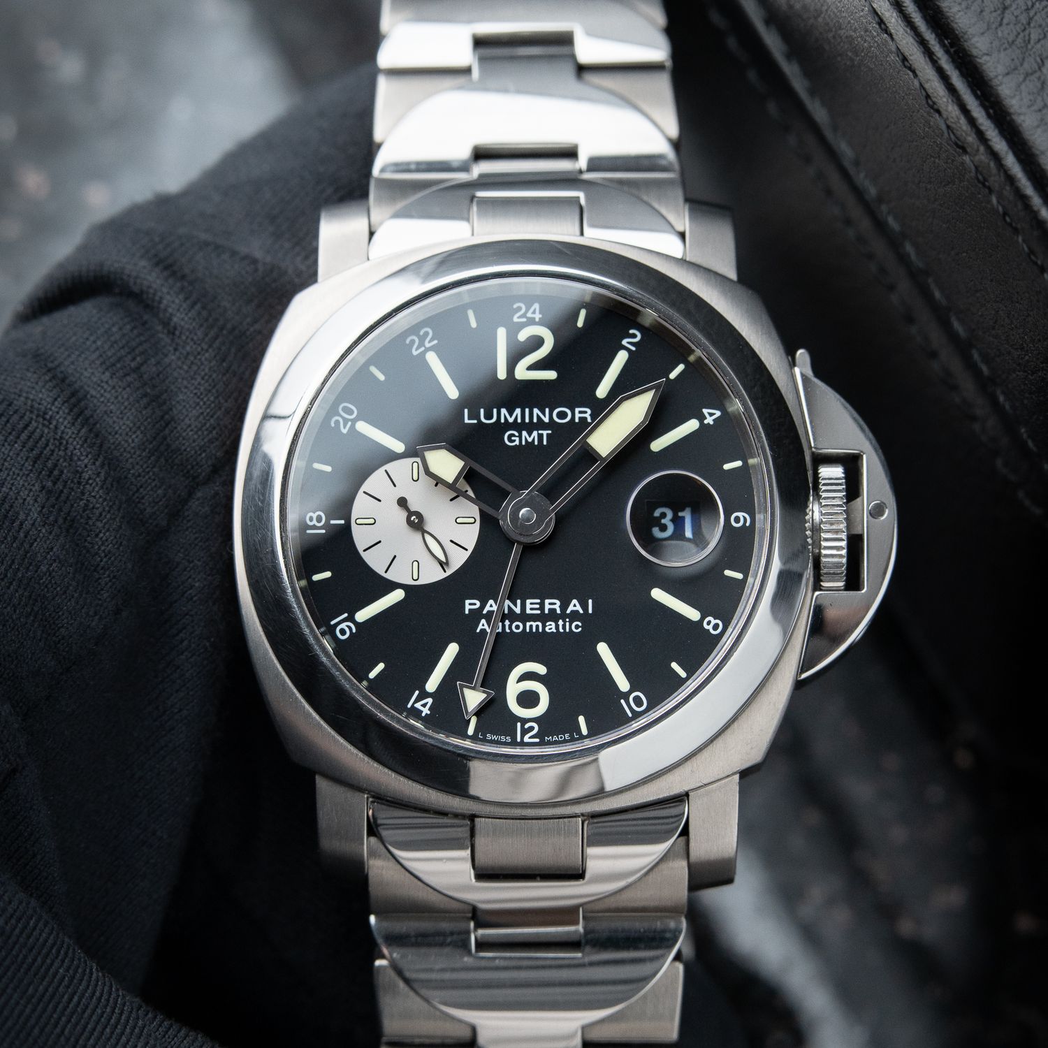 Panerai Luminor GMT Titanio Steel Titanium Bracelet Black Dial PAM161 44mm