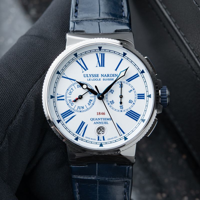 Ulysse Nardin Marine Chronograph Annual Calendar White Enamel Automatic 43