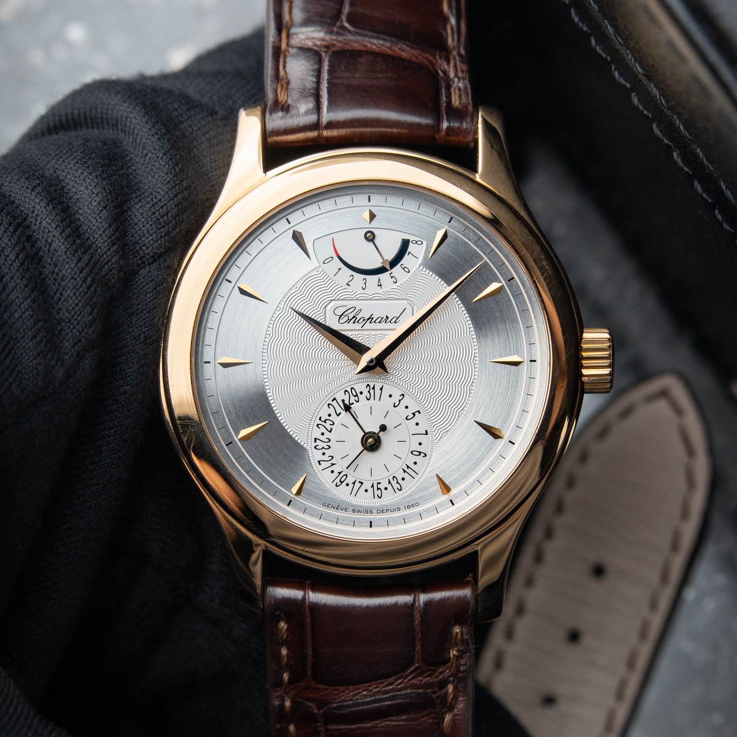 Chopard L.U.C Quattro RARE Limited Edition Rose Gold Silver Dial Leather