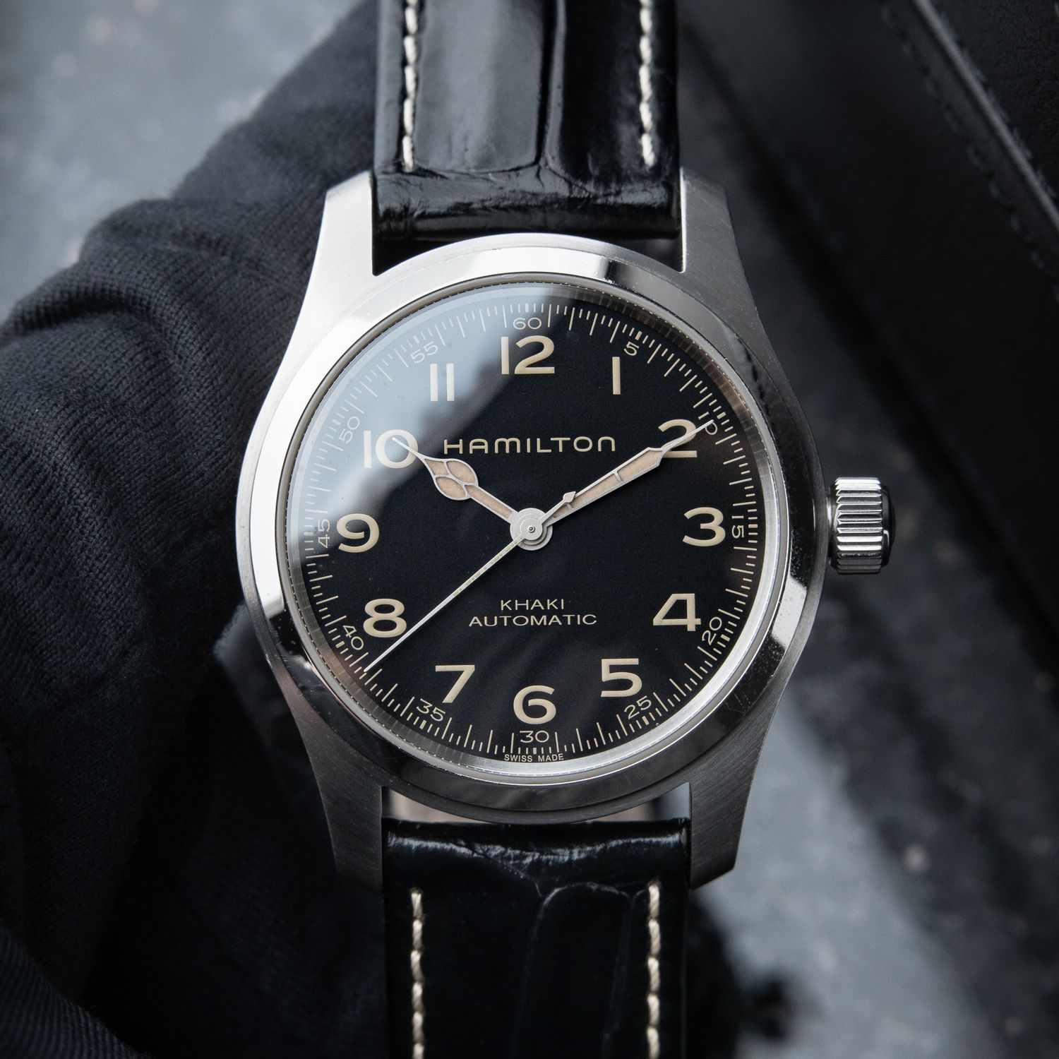 Hamilton Khaki Field Murph Automatic 42 Black Steel Leather H70605731 Set