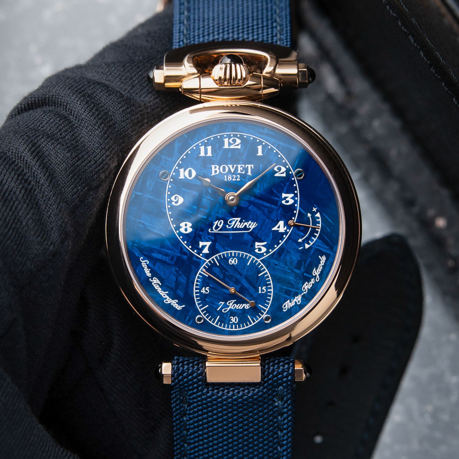 Bovet 19Thirty Fleurier RARE UNWORN 4/2025 Blue Meteorite Rose Gold 7 Days