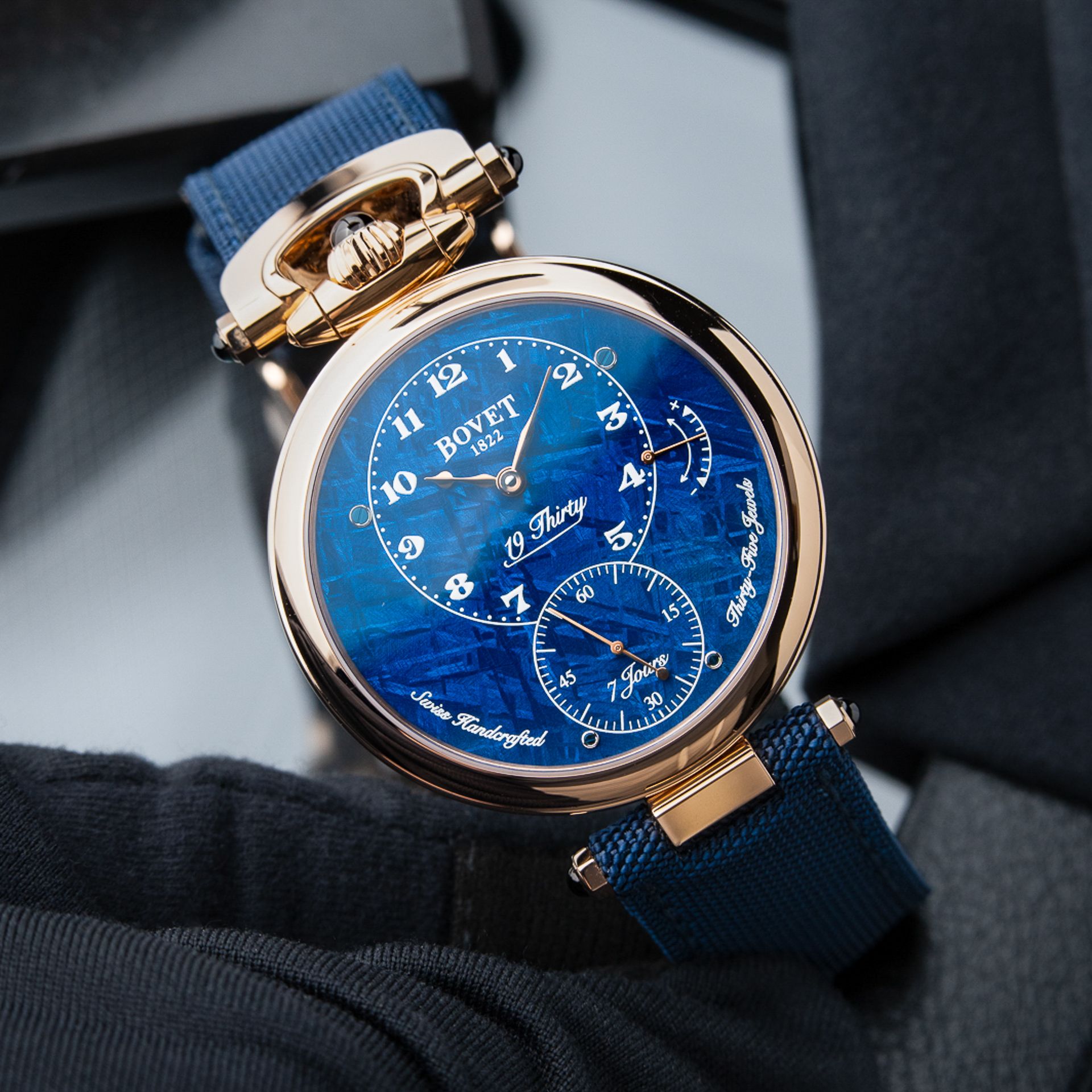 Bovet 19Thirty Fleurier RARE UNWORN 4/2025 Blue Meteorite Rose Gold 7 Days