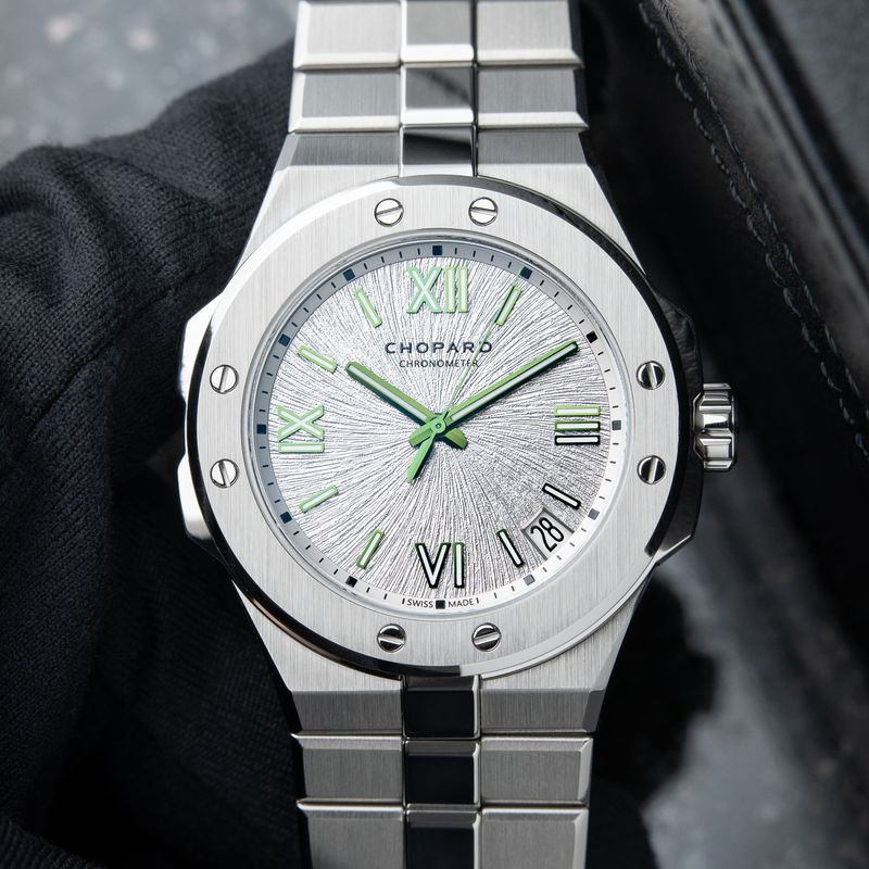 Chopard Alpine Eagle Large CLEAN Limited Edition Silver Dial Green Indices Steel Bracelet Set 4/2022