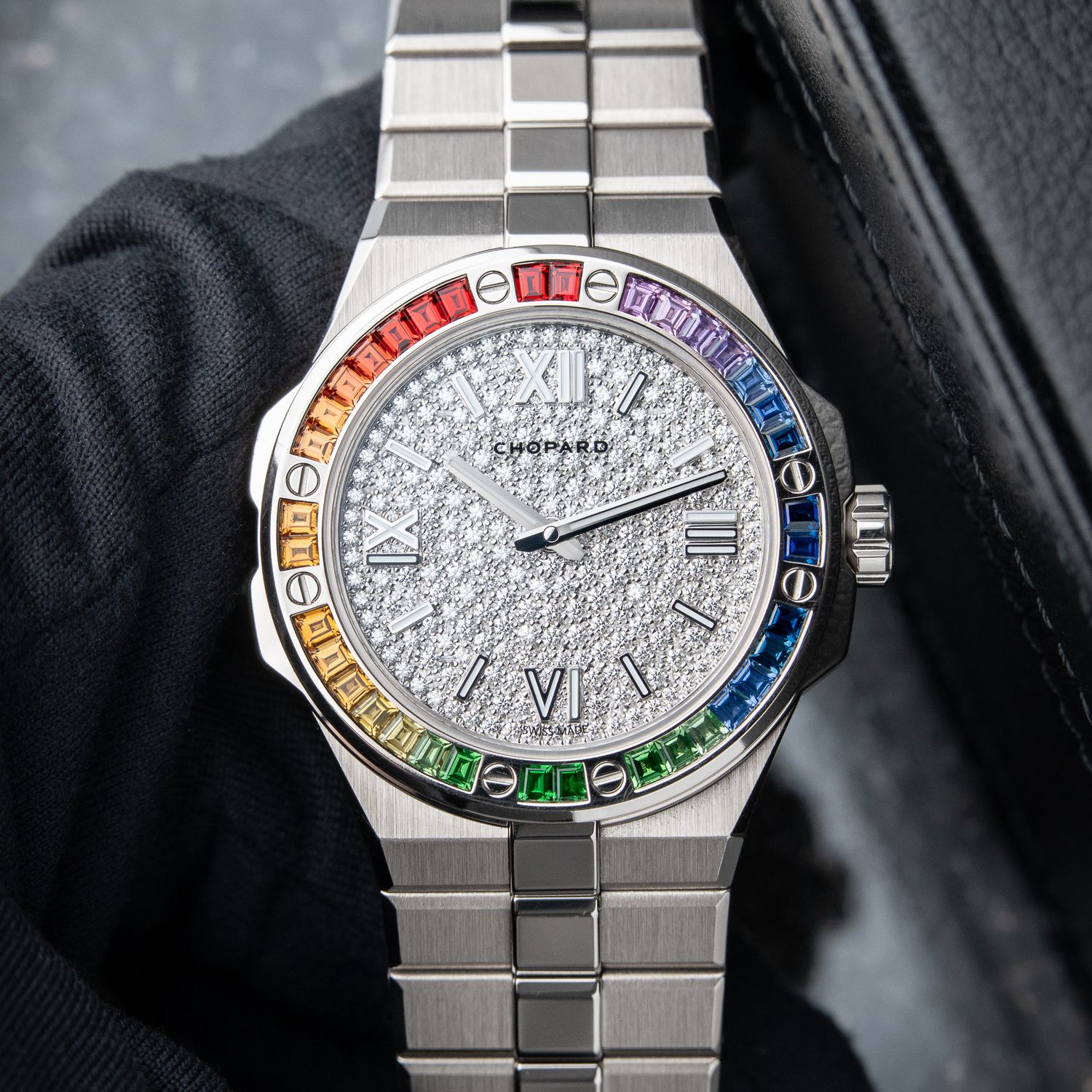 Chopard Alpine Eagle CLEAN Diamonds Rainbow Sapphires White Gold Bracelet
