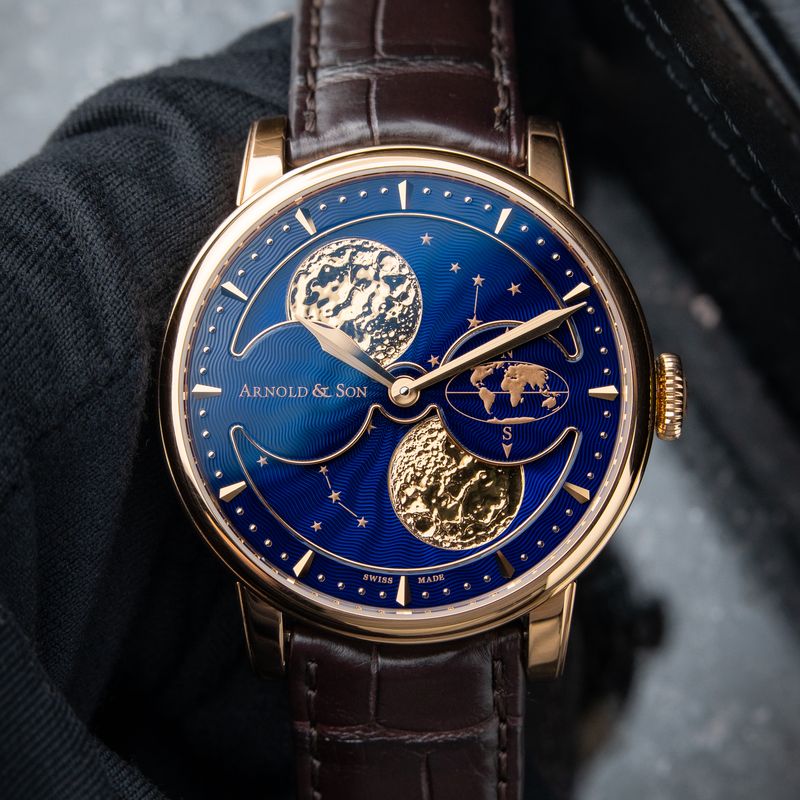 Arnold & Son HM Double Hemisphere Perpetual Moon Rose Gold Blue Guilloche