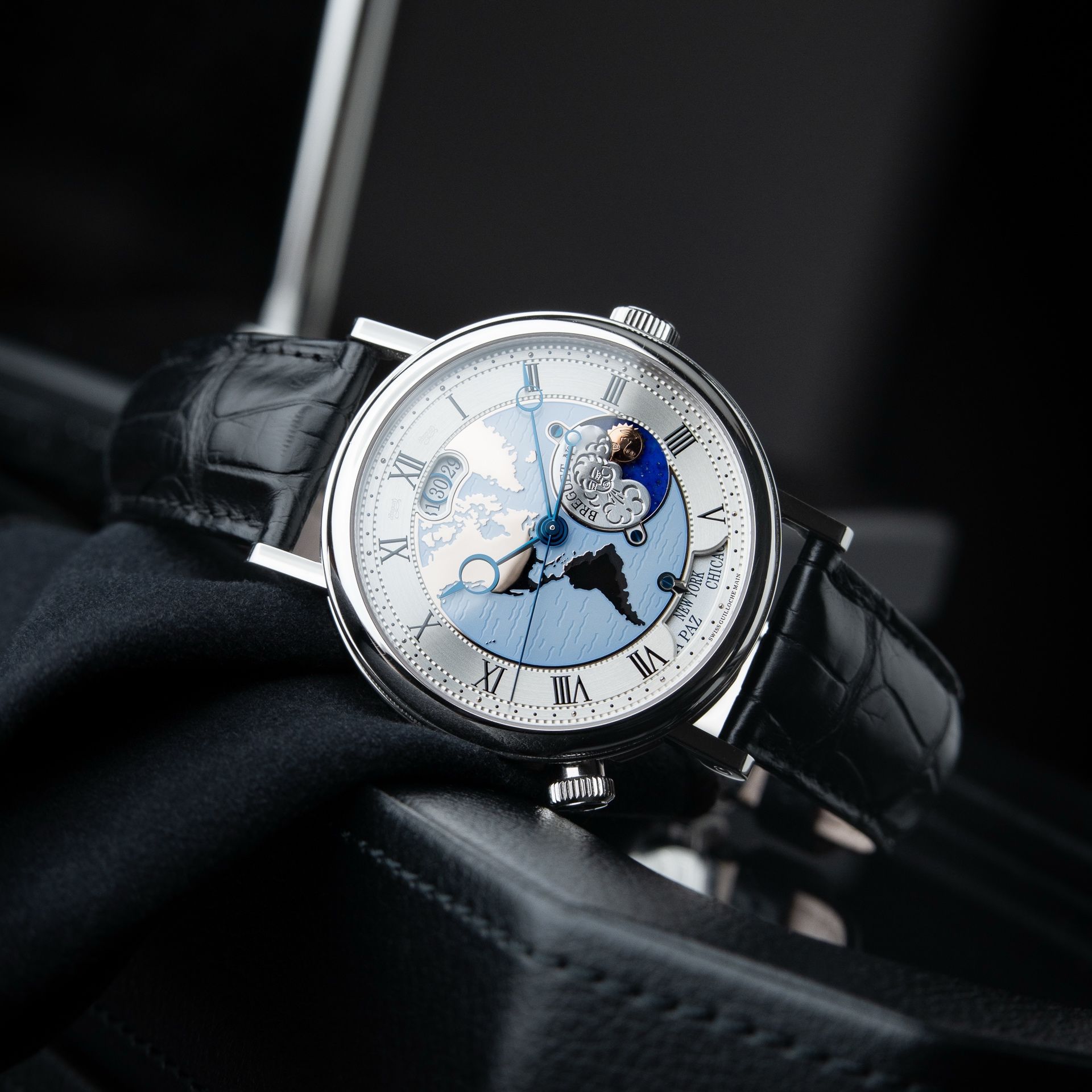 Breguet Classique 5717PT US Americas Hora Mundi World Time Platinum Blue