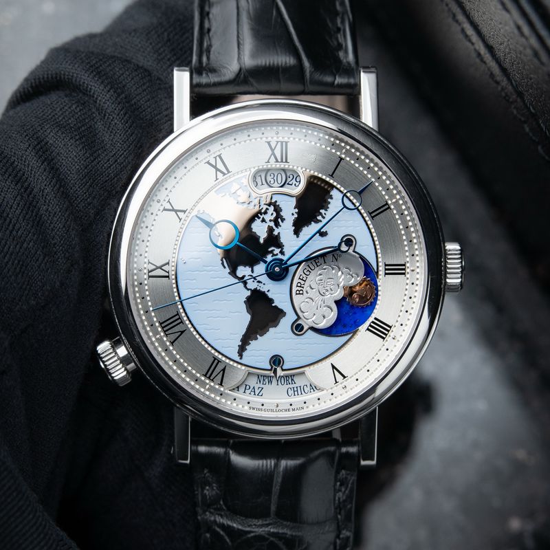 Breguet Classique 5717PT US Americas Hora Mundi World Time Platinum Blue