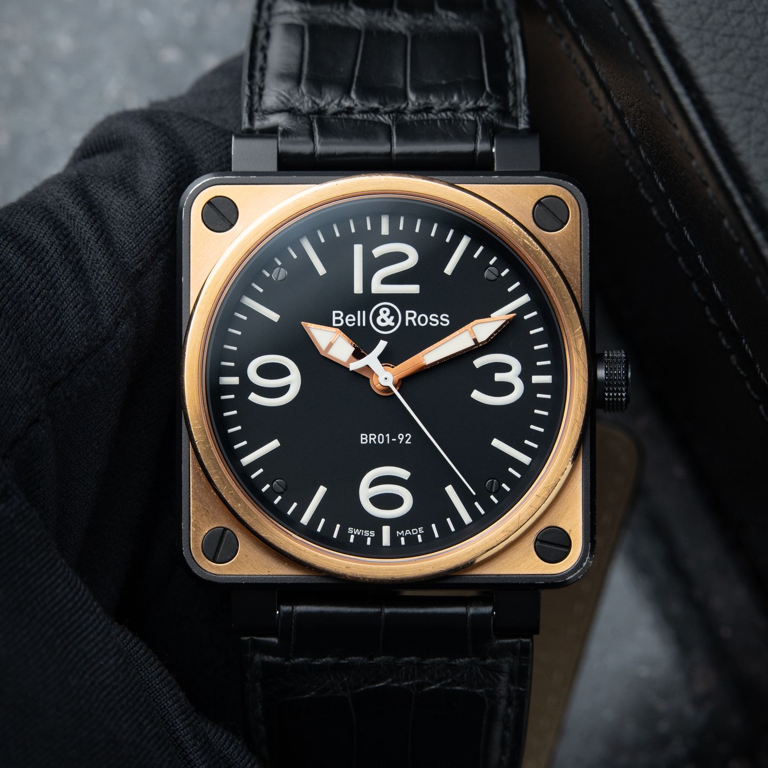 Bell & Ross BR01-92 Aviation Type Rose Gold PVD Steel 46mm Black Dial Set