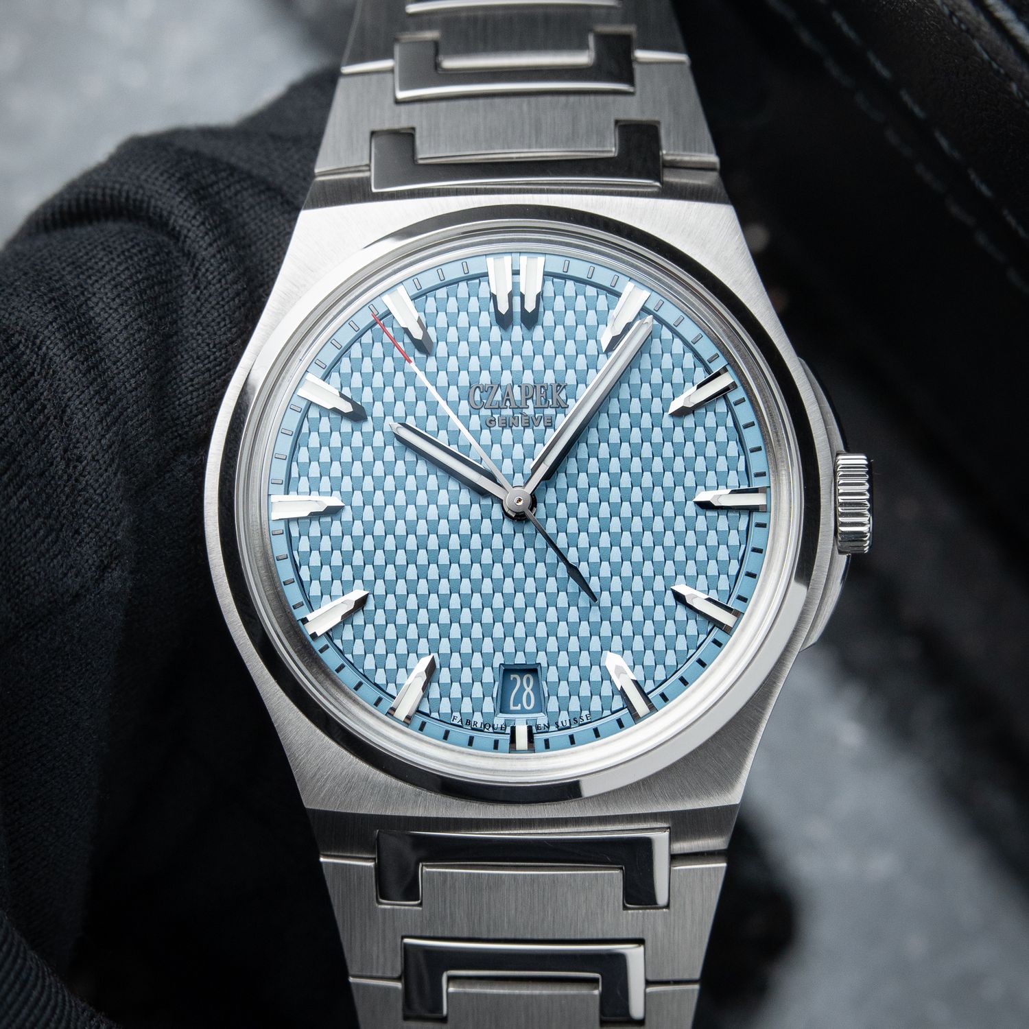 Czapek Antarctique Passage De Drake Glacier Blue Automatic Steel Bracelet Full Set