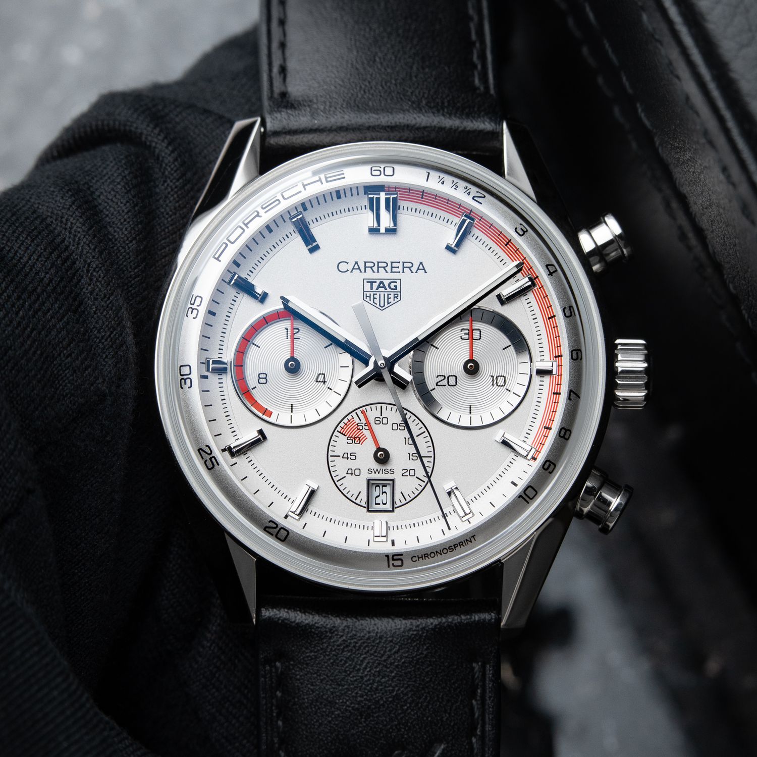 TAG Heuer Carrera Chronosprint X Porsche Chronograph Silver Dial Steel 42