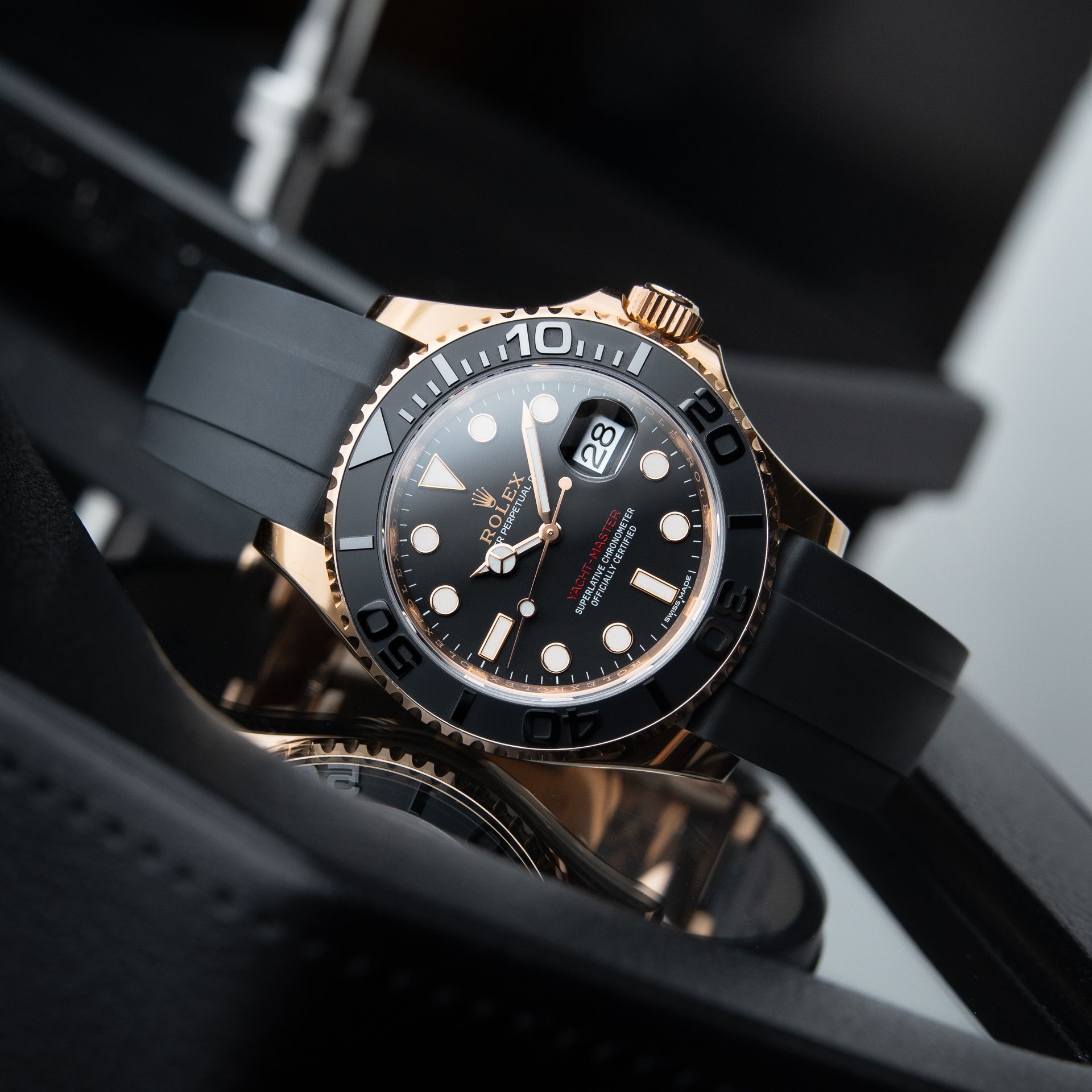 Rolex Yacht-Master 40mm Rose Gold Black Dial Rubber Strap Set 116655