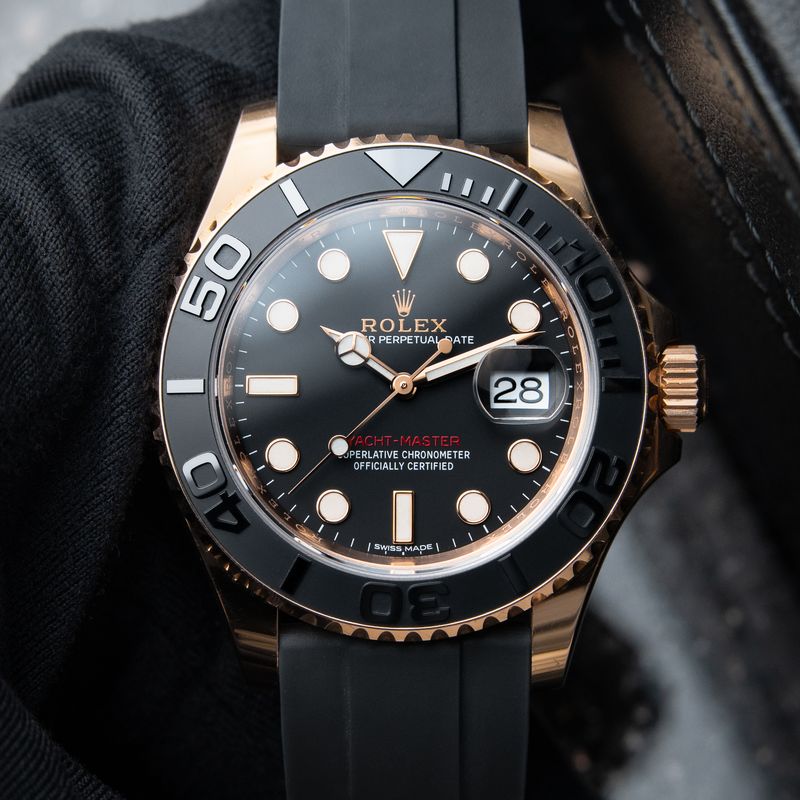 Rolex Yacht-Master 40mm Rose Gold Black Dial Rubber Strap Set 116655
