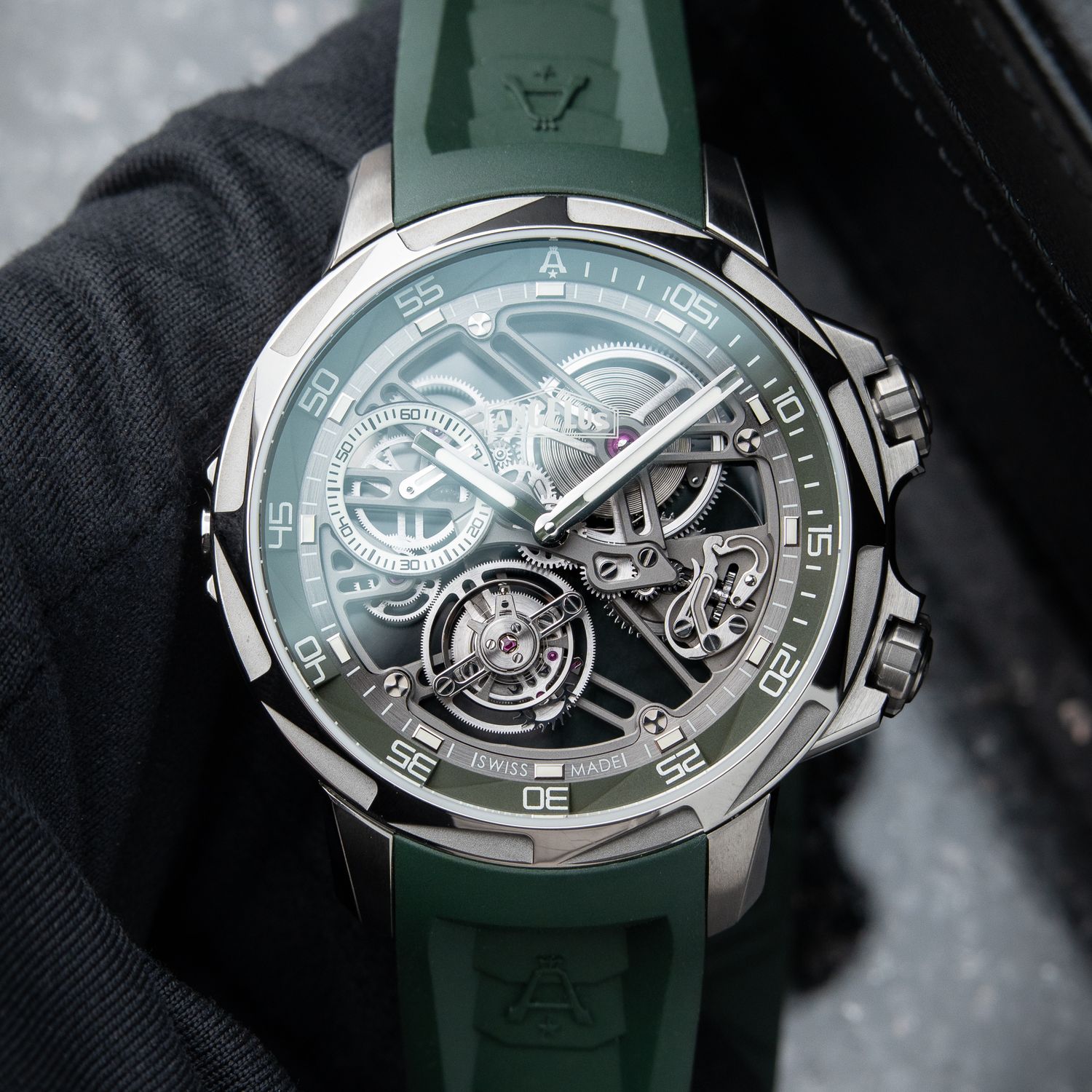 Angelus Urban U53 Diver Tourbillon Skeleton Limited Edition Titanium Green Full Set + NATO Strap