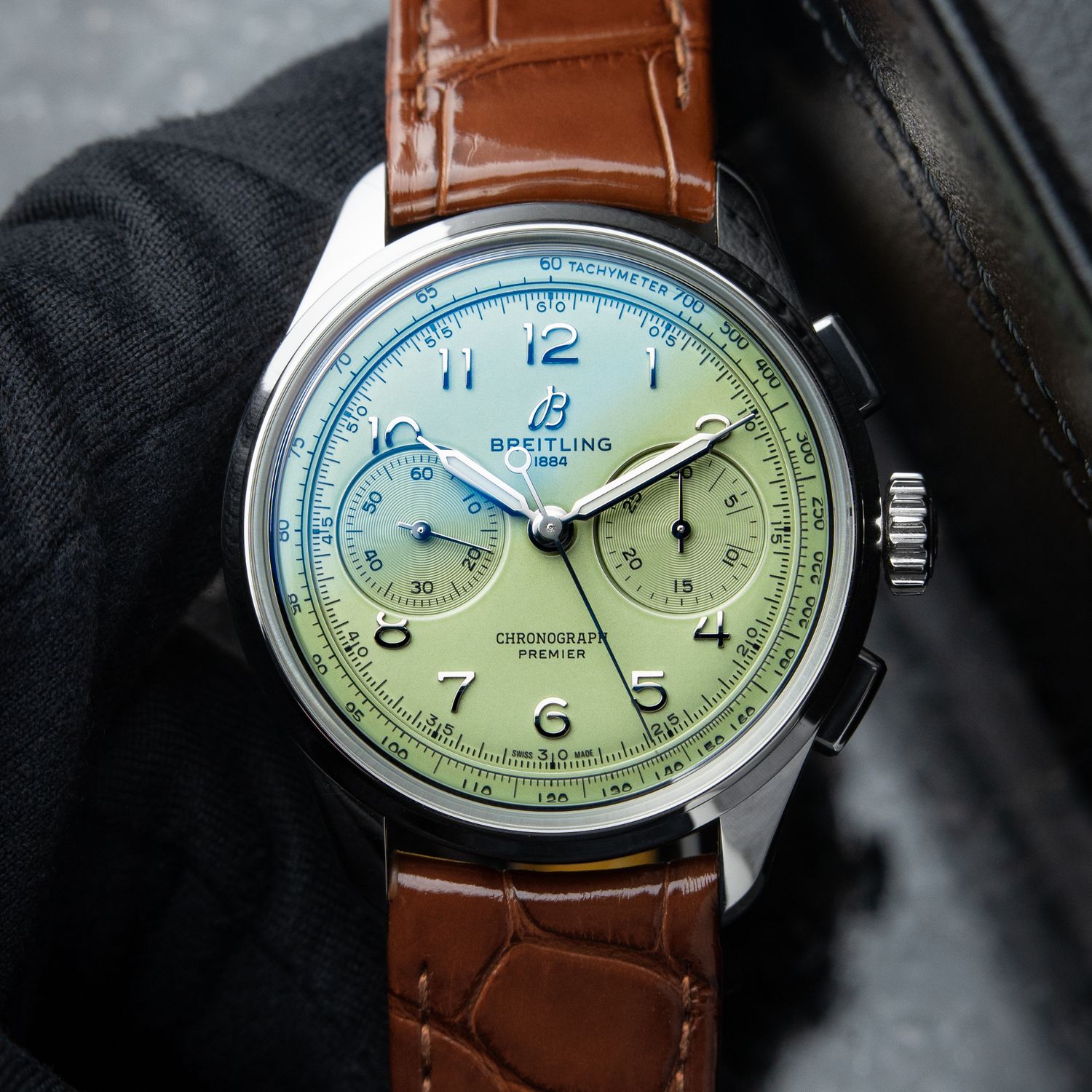 Breitling Premier B09 Chronograph Pistachio Green Dial Steel Leather 40mm