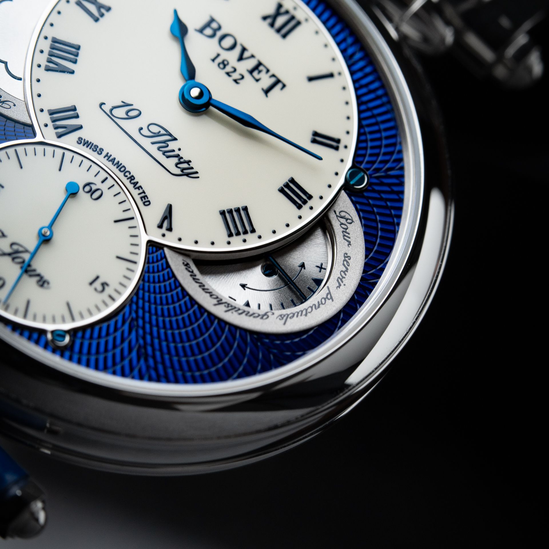 Bovet 19Thirty Fleurier UNWORN Ivory Blue Guilloche Dial Steel Leather 42mm