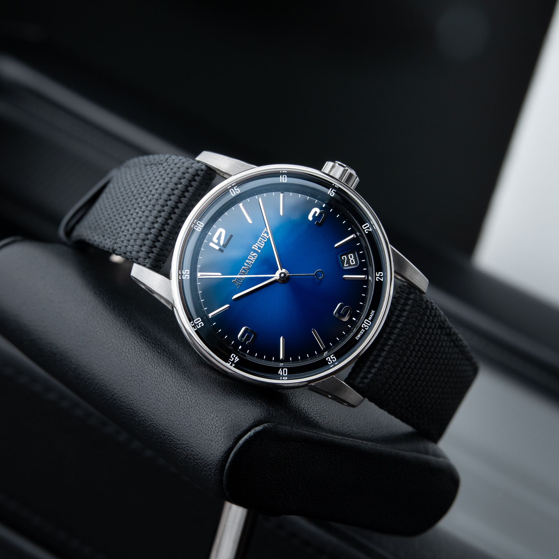 Audemars Piguet Code 11.59 Lacquered Blue Dial White Gold Rubber Set 41mm 15210BC