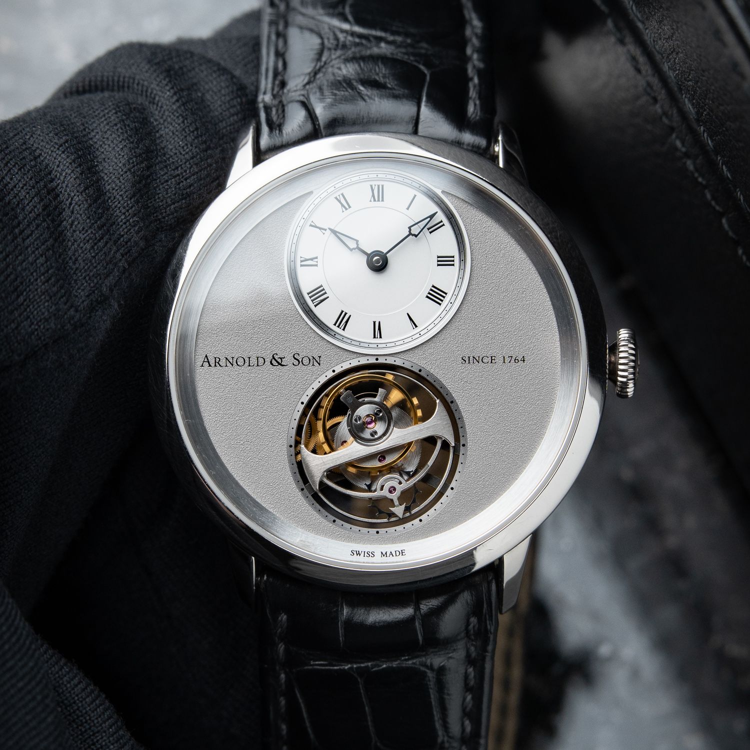 Arnold & Son UTTE Ultra Thin Tourbillon Palladium Silver Dial Leather 42 Papers Arnold & Son UTTE Ultra Thin Tourbillon Palladium Silver Dial Leather 42 Papers