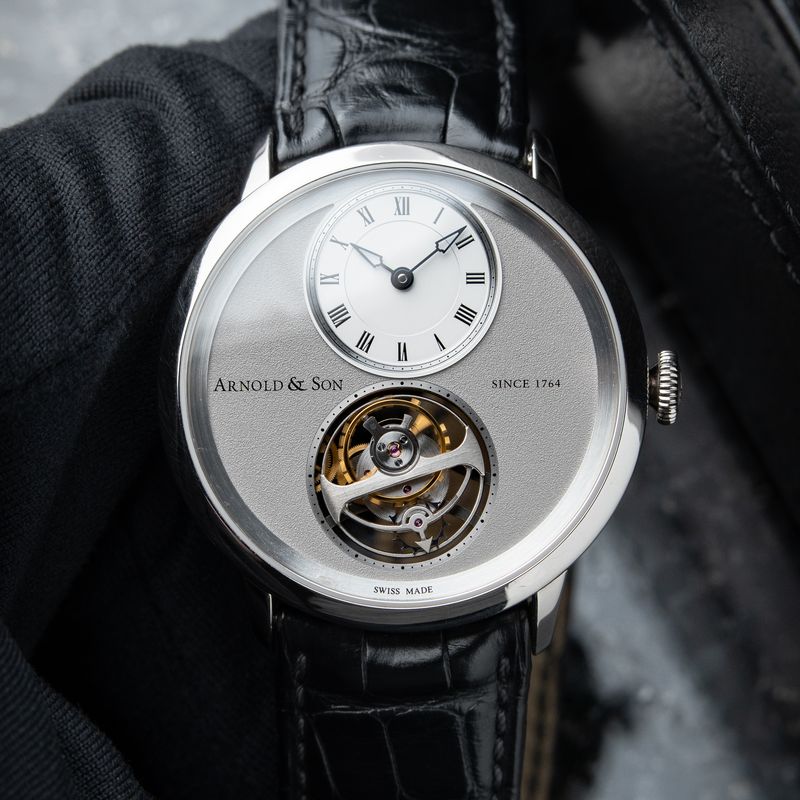 Arnold & Son UTTE Ultra Thin Tourbillon Palladium Silver Dial Leather 42 Papers